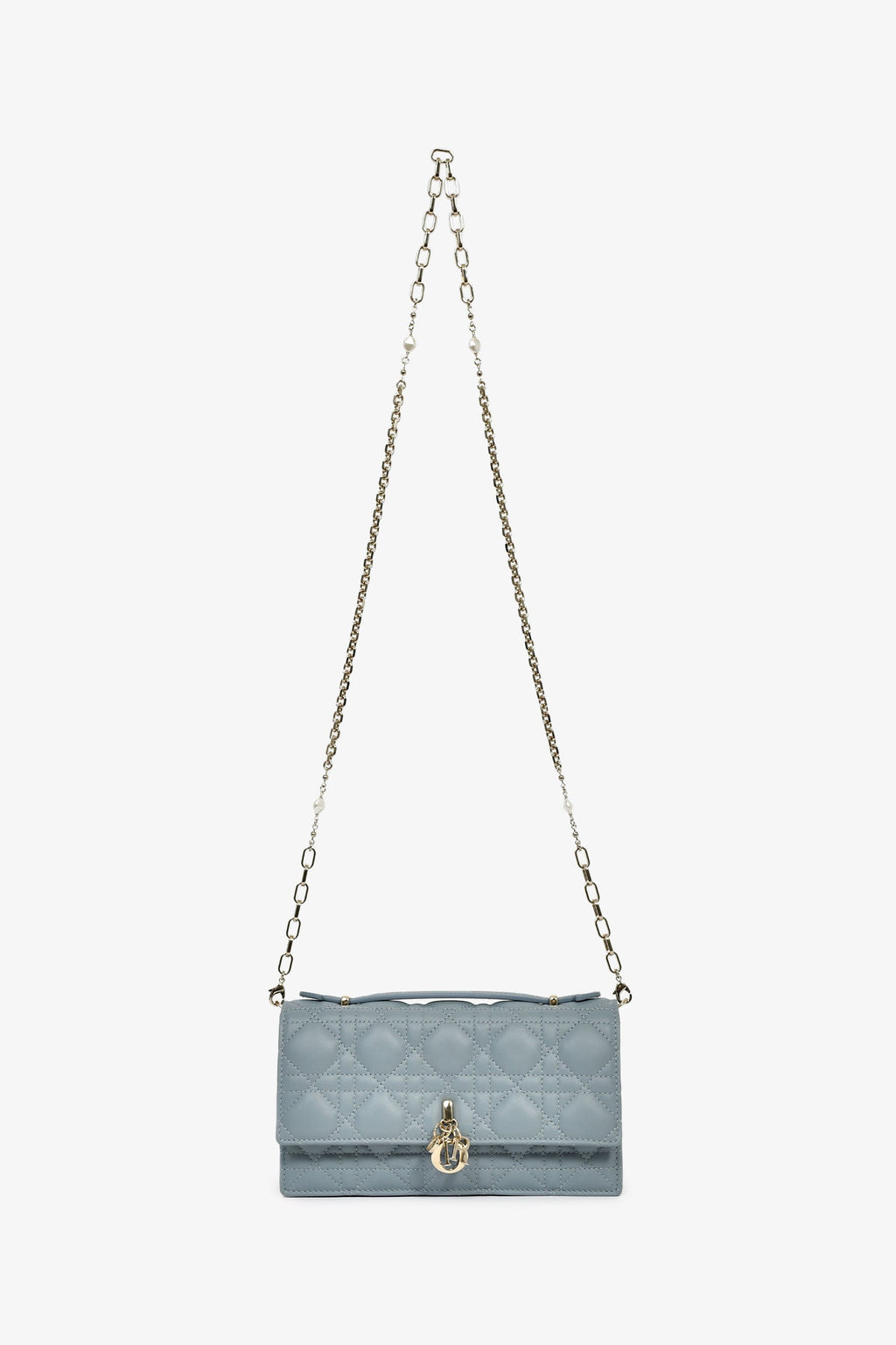 Christian Dior 2023 Blue Cannage Lambskin 'My Dior' Mini Chain Pouch