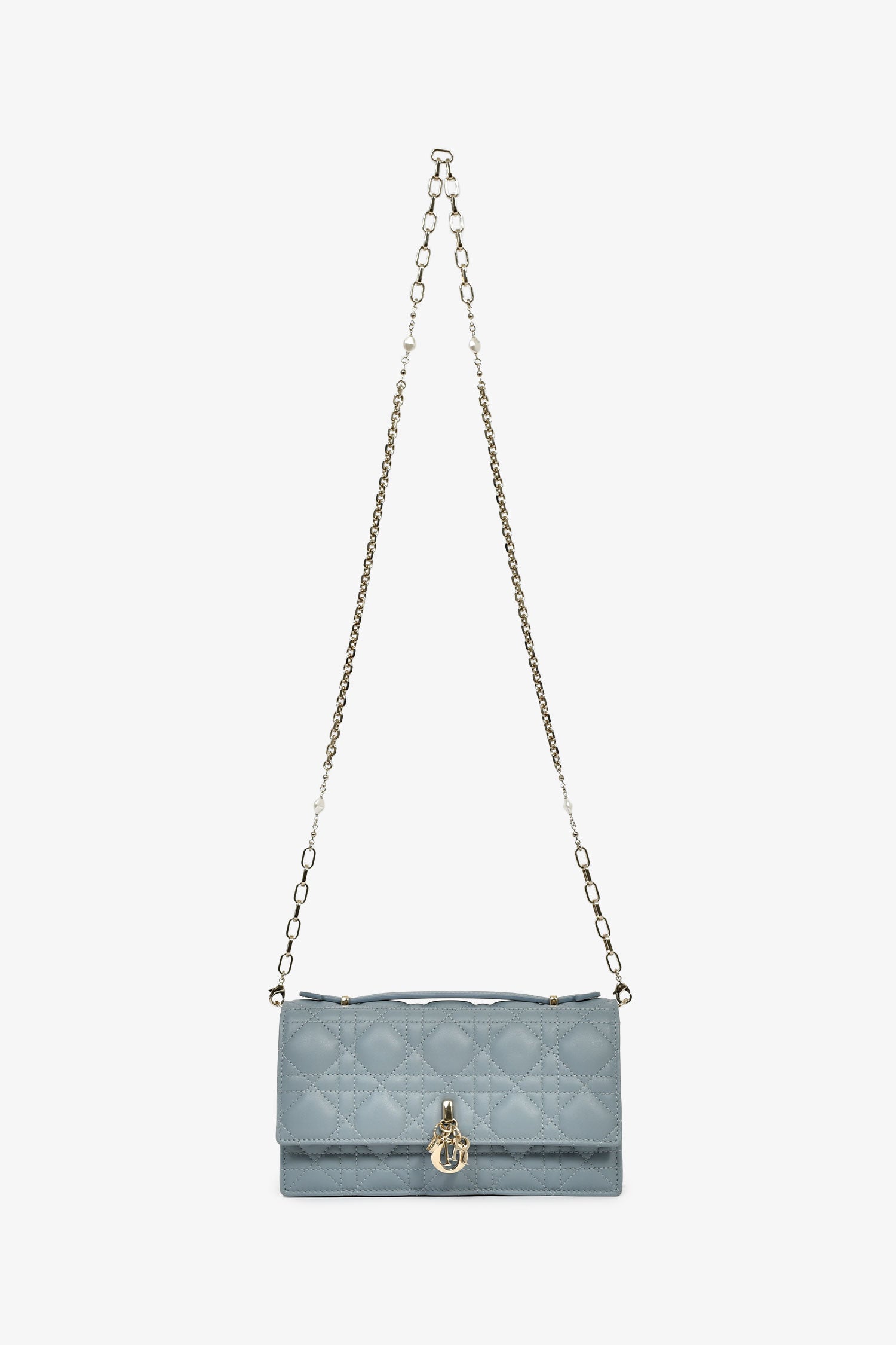 Christian Dior 2023 Blue Cannage Lambskin 'My Dior' Mini Chain Pouch