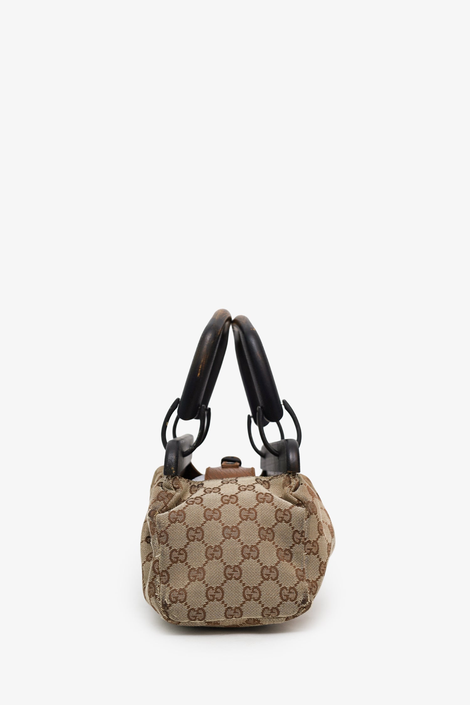 Gucci Beige GG Canvas Wooden Handle Satchel
