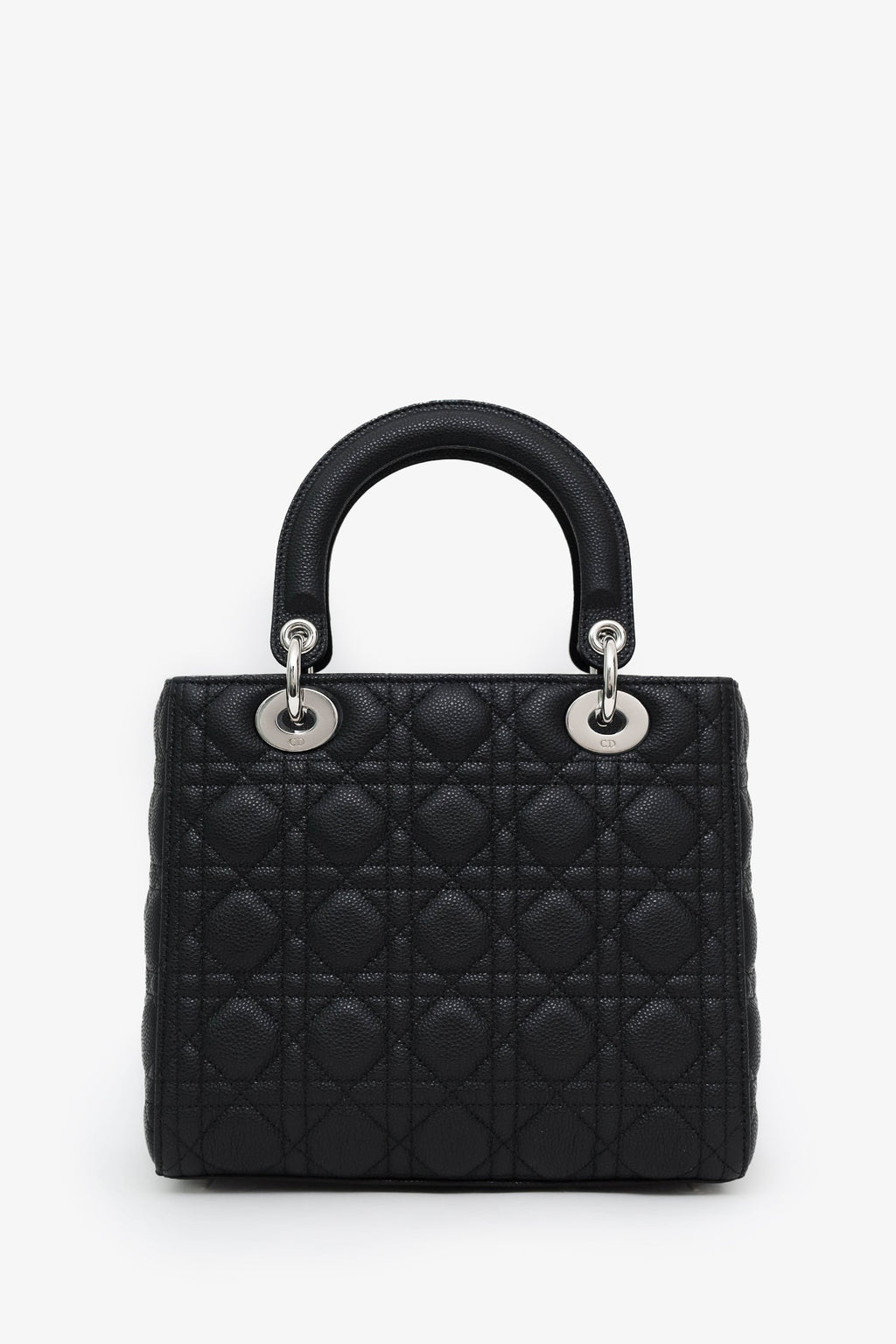 Christian Dior 2023 Black Grained Cannage Calfskin Medium Lady Dior Bag With Strap