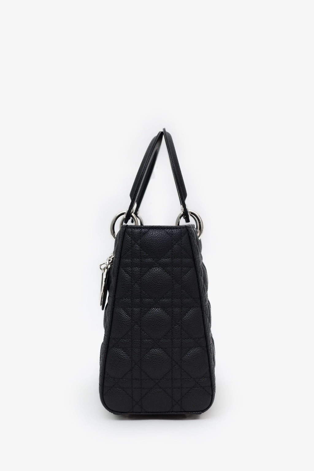 Christian Dior 2023 Black Grained Cannage Calfskin Medium Lady Dior Bag With Strap