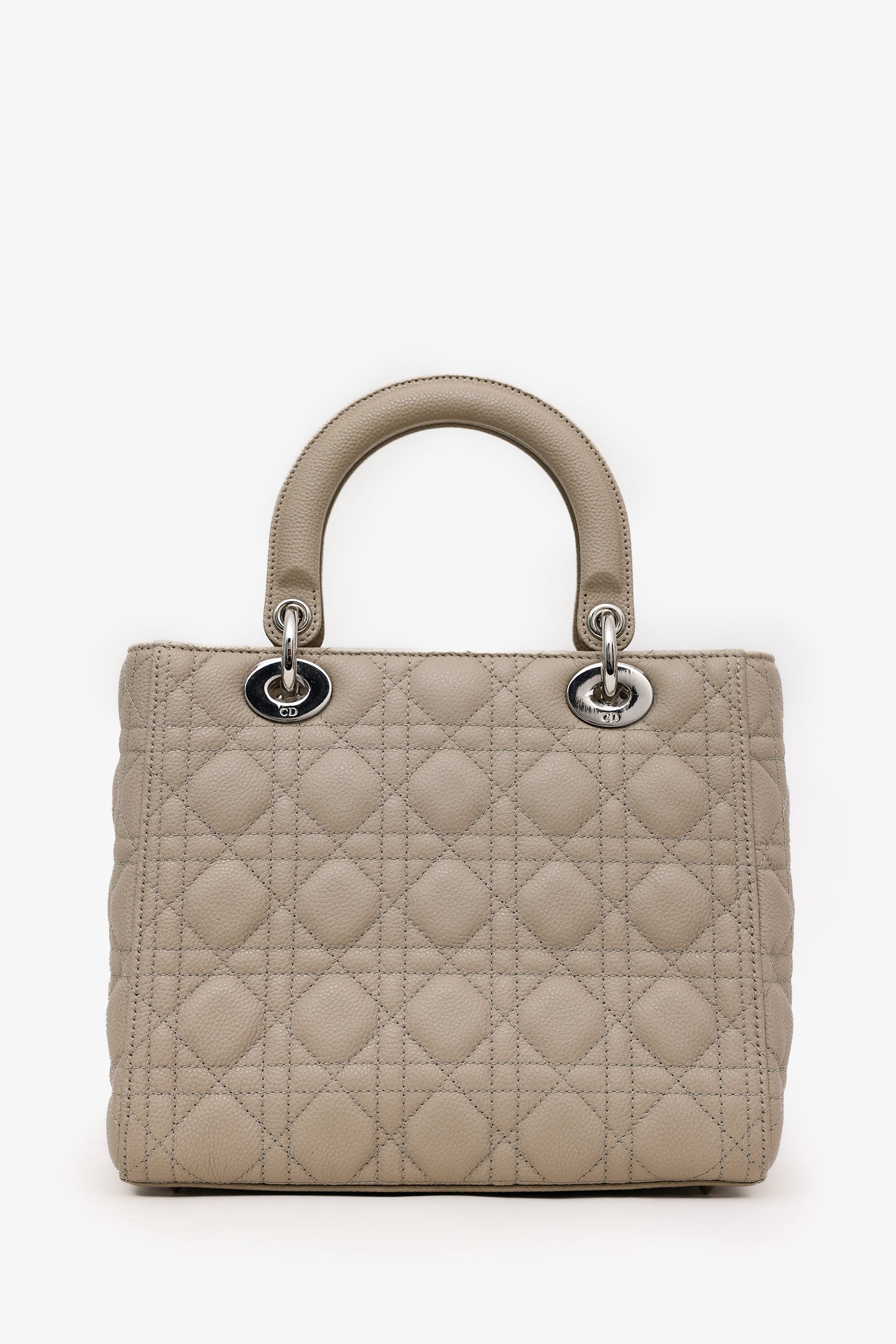 Christian Dior 2022 Taupe Grained Cannage Calfskin Medium Lady Dior Bag With Strap
