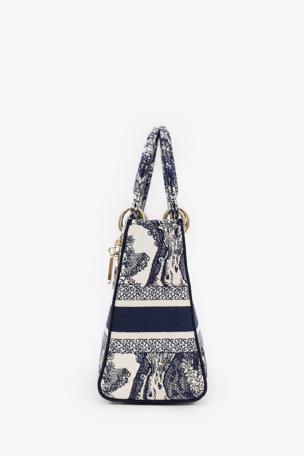 Christian Dior 2022 Navy/White Jacquard D-Lite Medium Top Handle With Strap