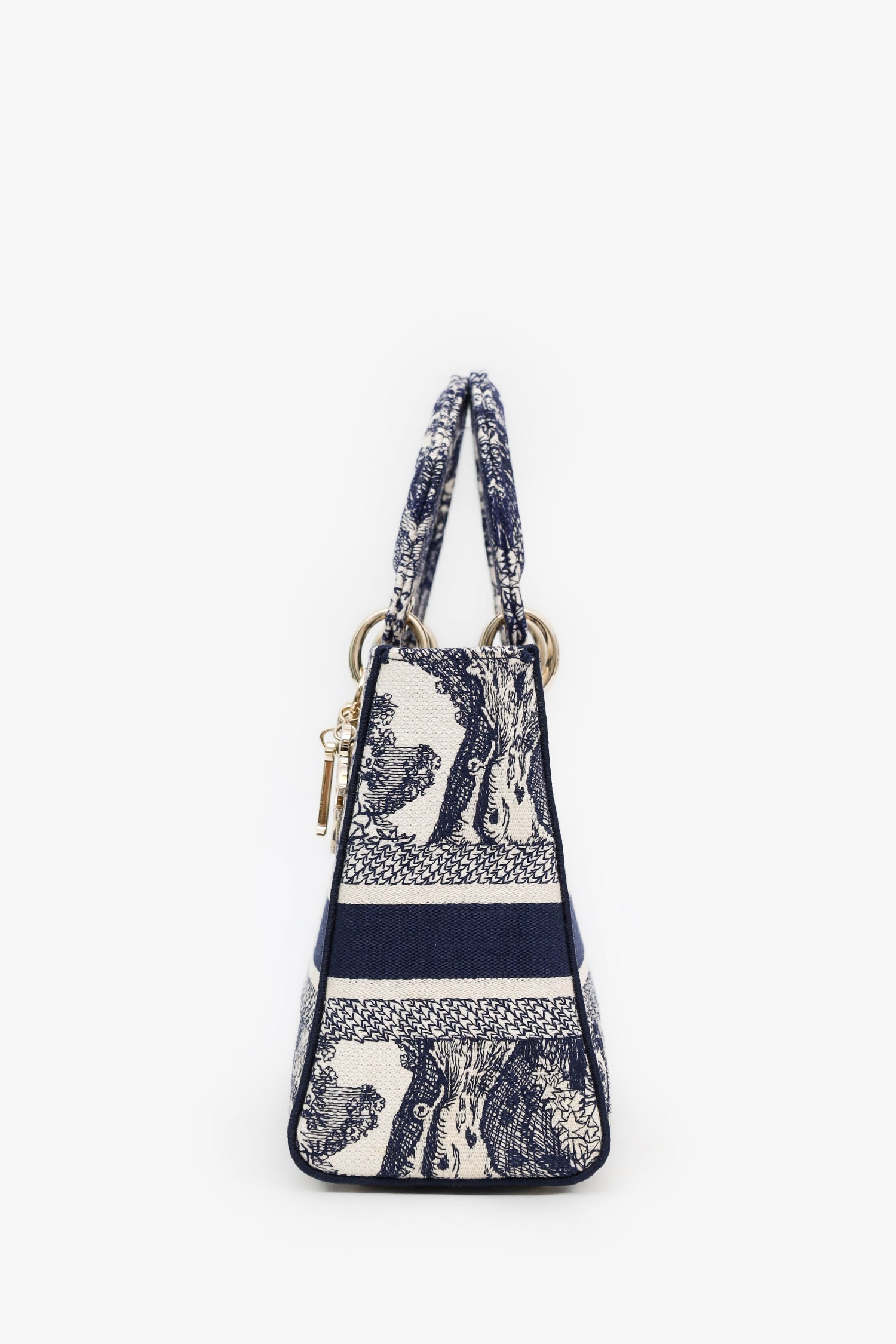 Christian Dior 2022 Navy/White Jacquard D-Lite Medium Top Handle With Strap