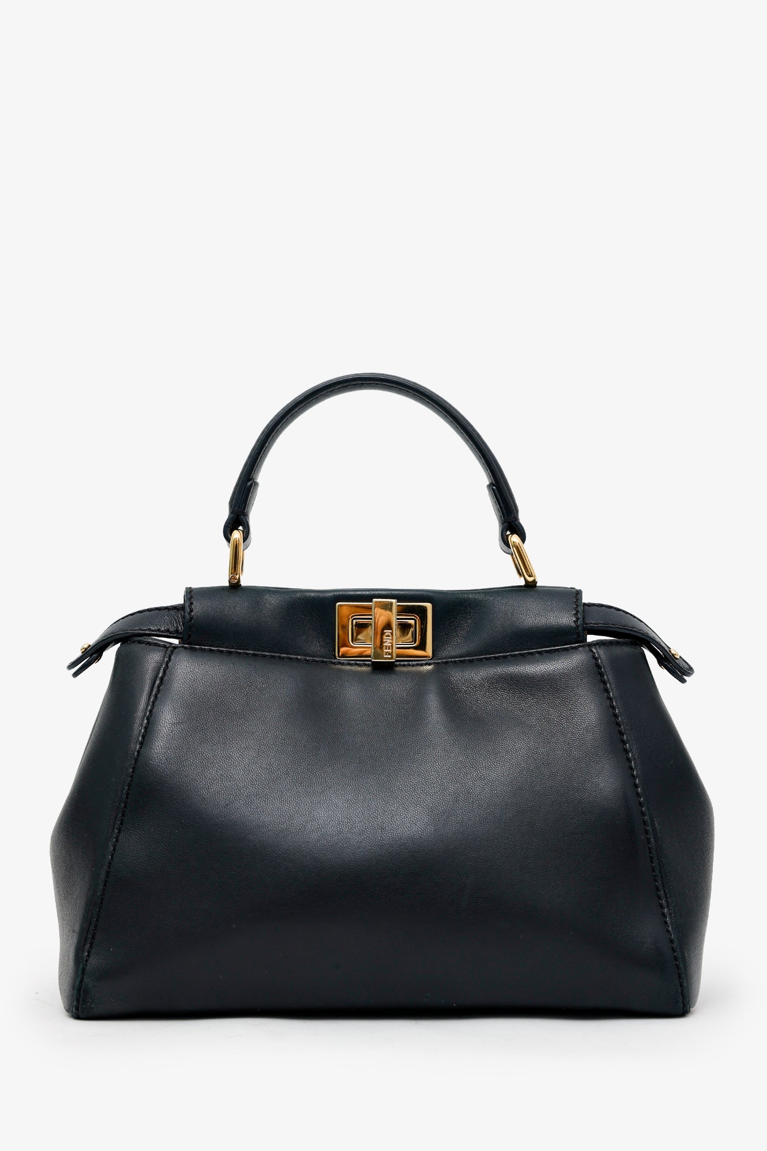 Fendi Black Soft Leather Small 'Peekaboo' Bag With Strap