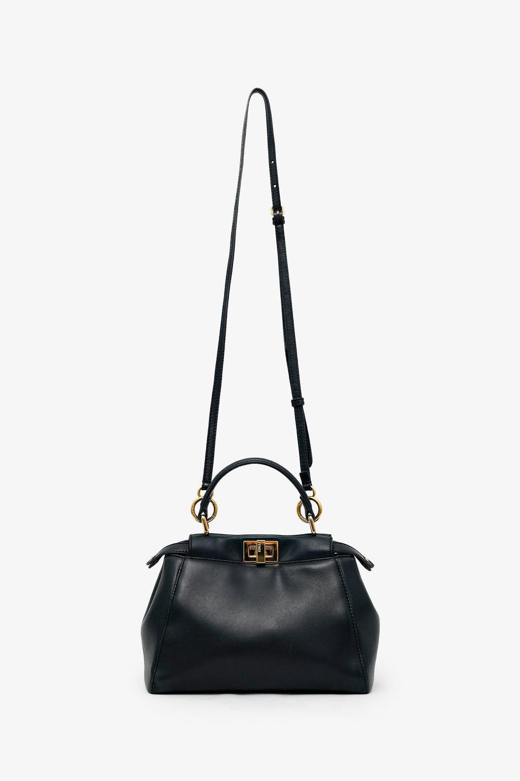 Fendi Black Soft Leather Small 'Peekaboo' Bag With Strap