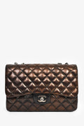 Chanel™ 2009/2010 Brown/Black Lambskin Leather Metallic Single Flap Jumbo Bag