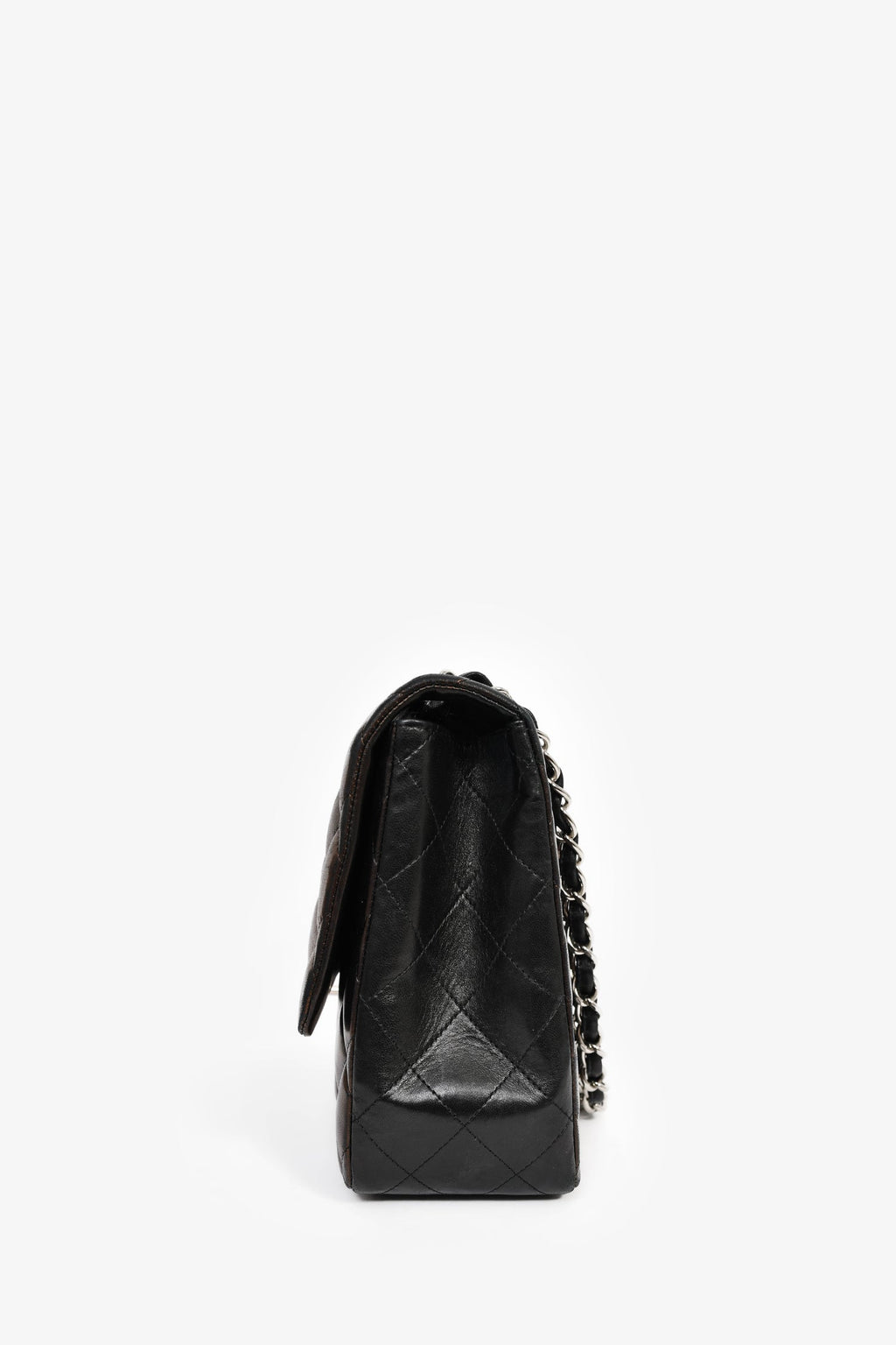 Chanel™ 2009/2010 Brown/Black Lambskin Leather Metallic Single Flap Jumbo Bag