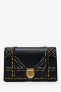 Christian Dior 2018 Black Leather Studded Diorama Wallet On Chain