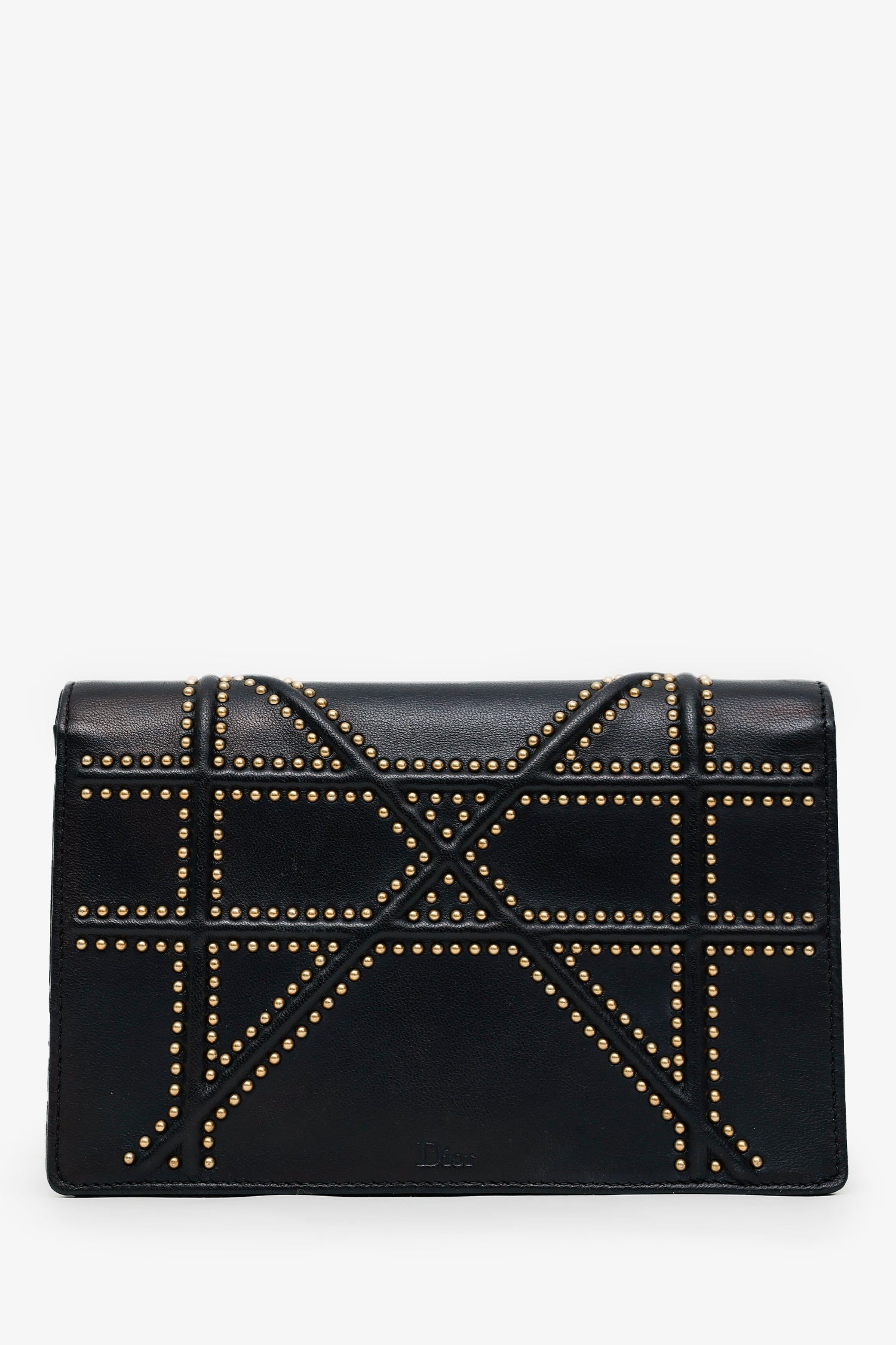 Christian Dior 2018 Black Leather Studded Diorama Wallet On Chain
