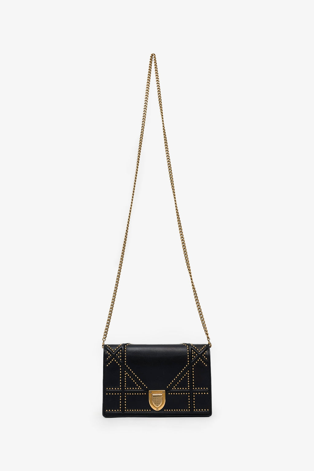 Christian Dior 2018 Black Leather Studded Diorama Wallet On Chain