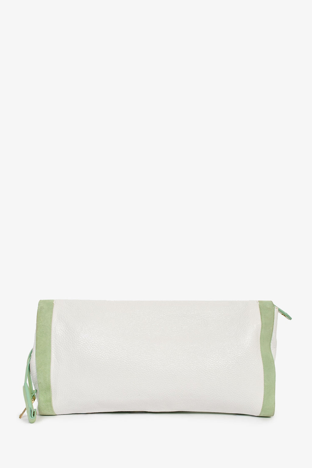 Jimmy Choo White Leather/Light Green Suede Large Clutch