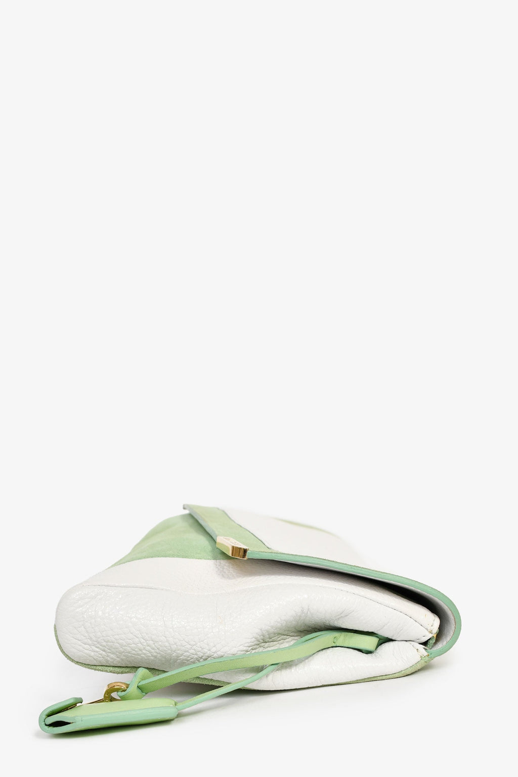Jimmy Choo White Leather/Light Green Suede Large Clutch