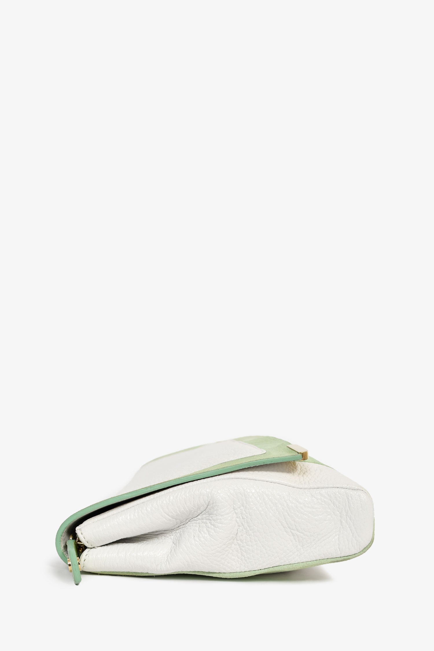 Jimmy Choo White Leather/Light Green Suede Large Clutch