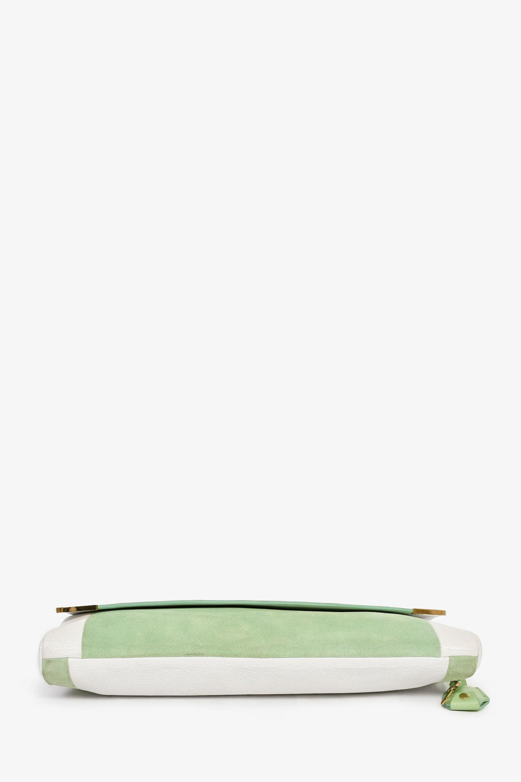 Jimmy Choo White Leather/Light Green Suede Large Clutch