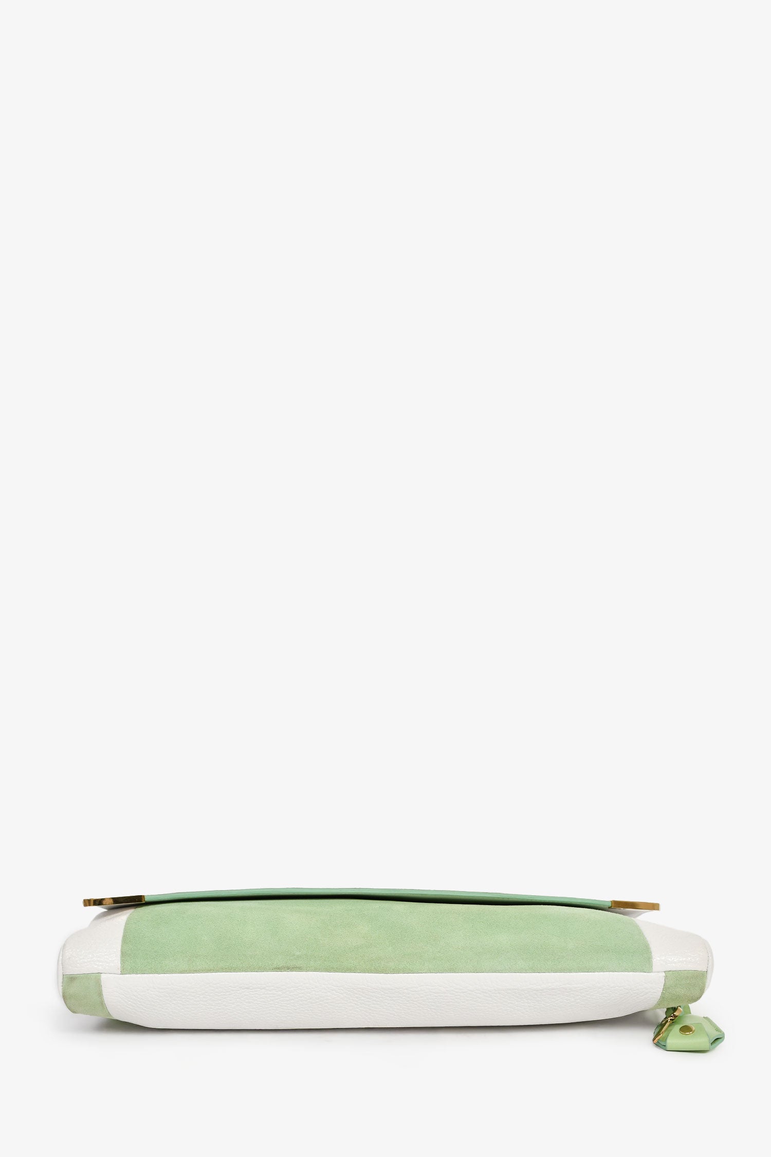 Jimmy Choo White Leather/Light Green Suede Large Clutch