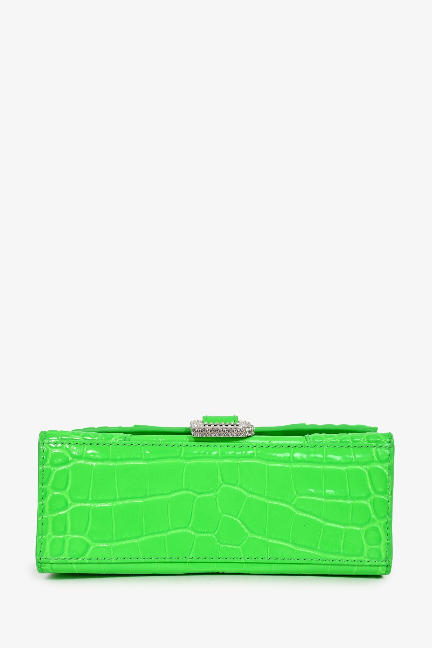 Balenciaga Green Croc Embossed Embellished XS Hourglass Top Handle Bag With Strap
