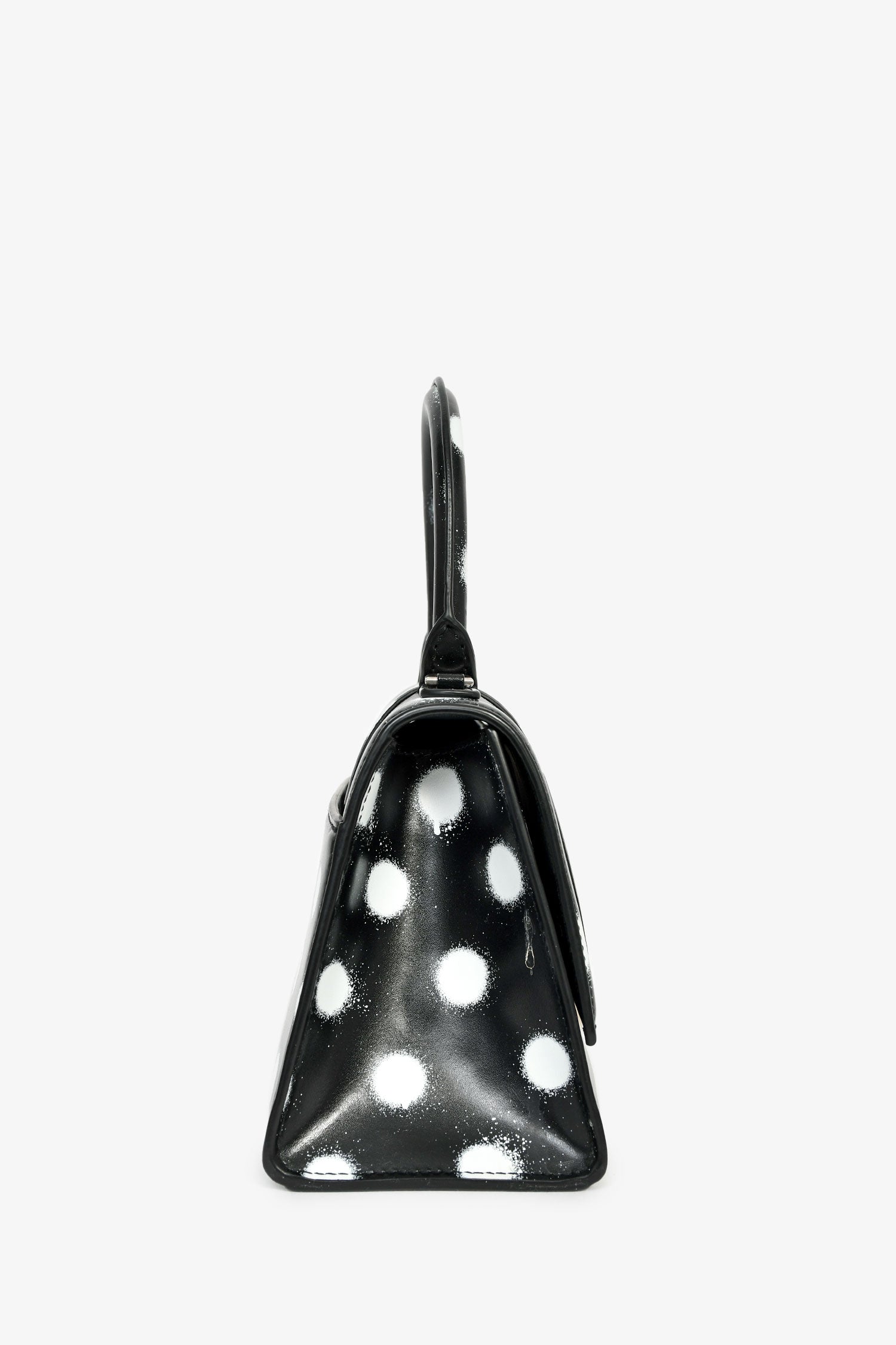 Balenciaga Black/White Leather Polk-a-Dot Small 'Hourglass' Top Handle Bag