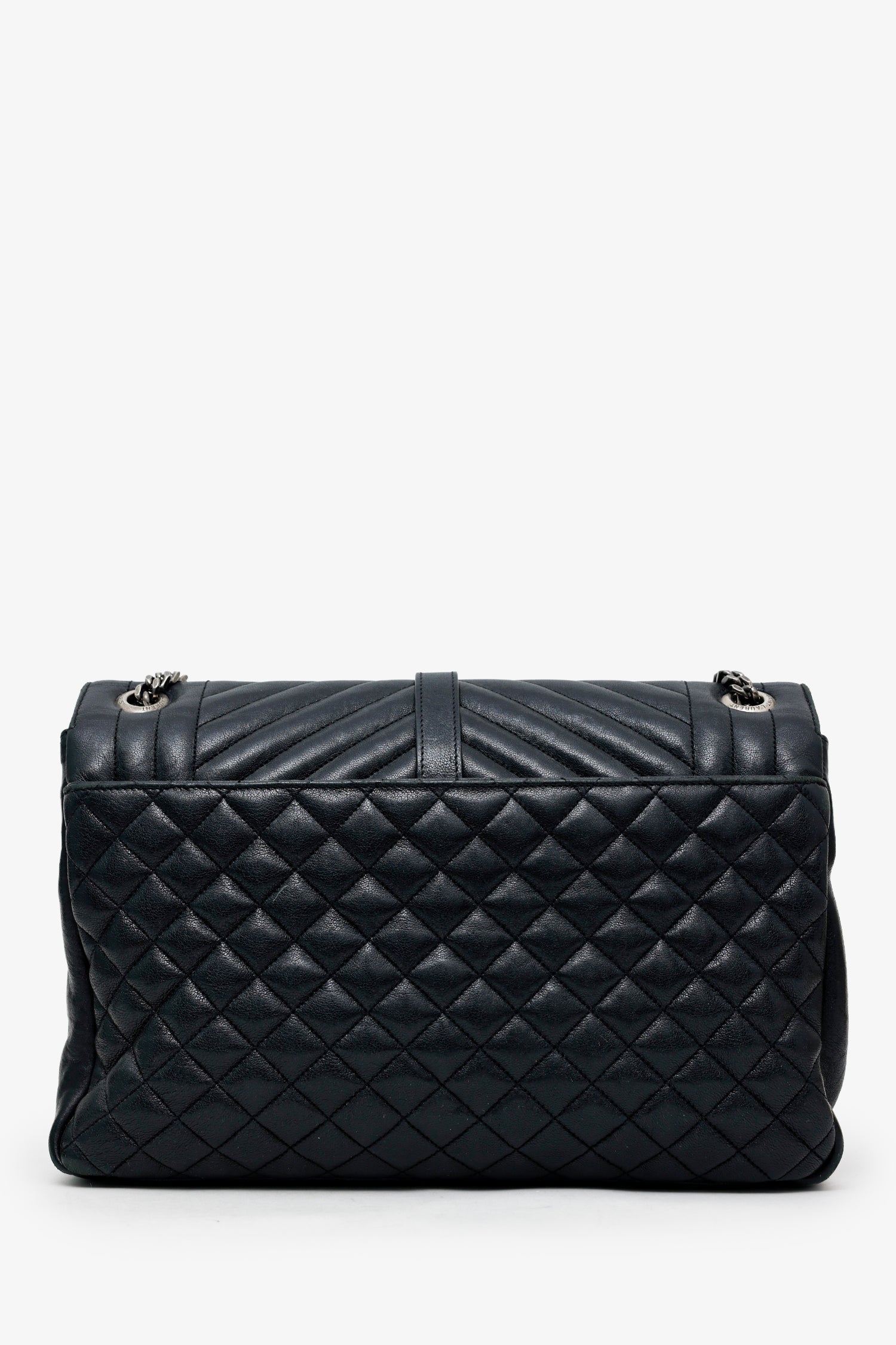 Saint Laurent Black Chevron Tri-Quilted Leather Monogram Large College Bag