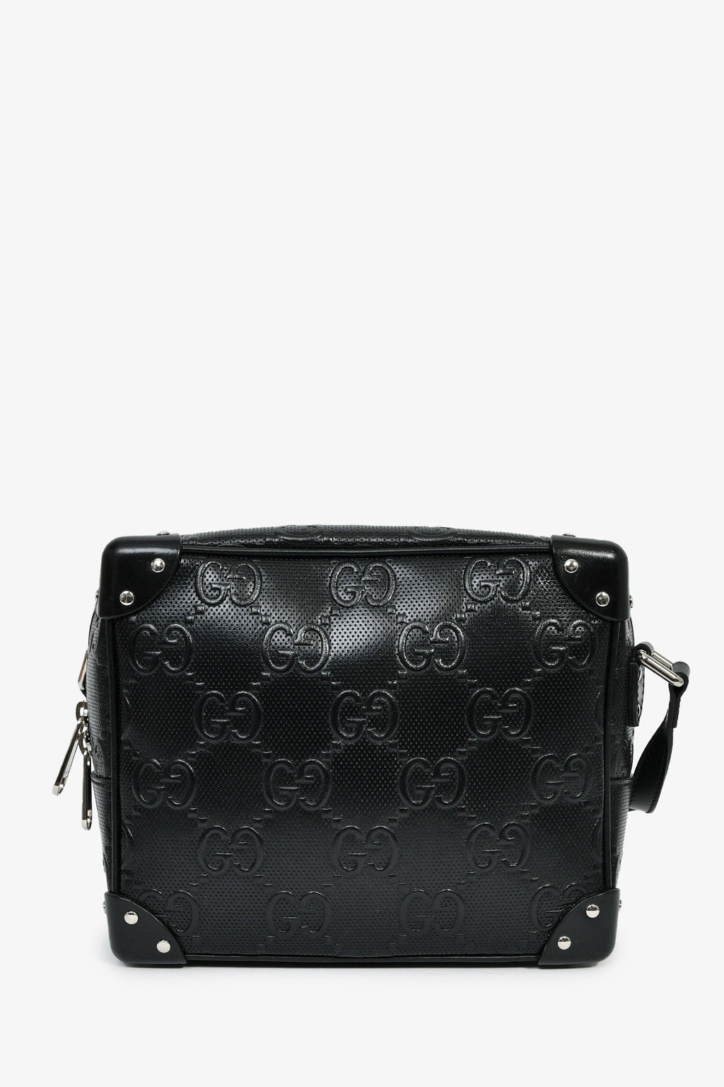 Gucci Black GG Embossed Leather Soft Trunk Messenger Bag