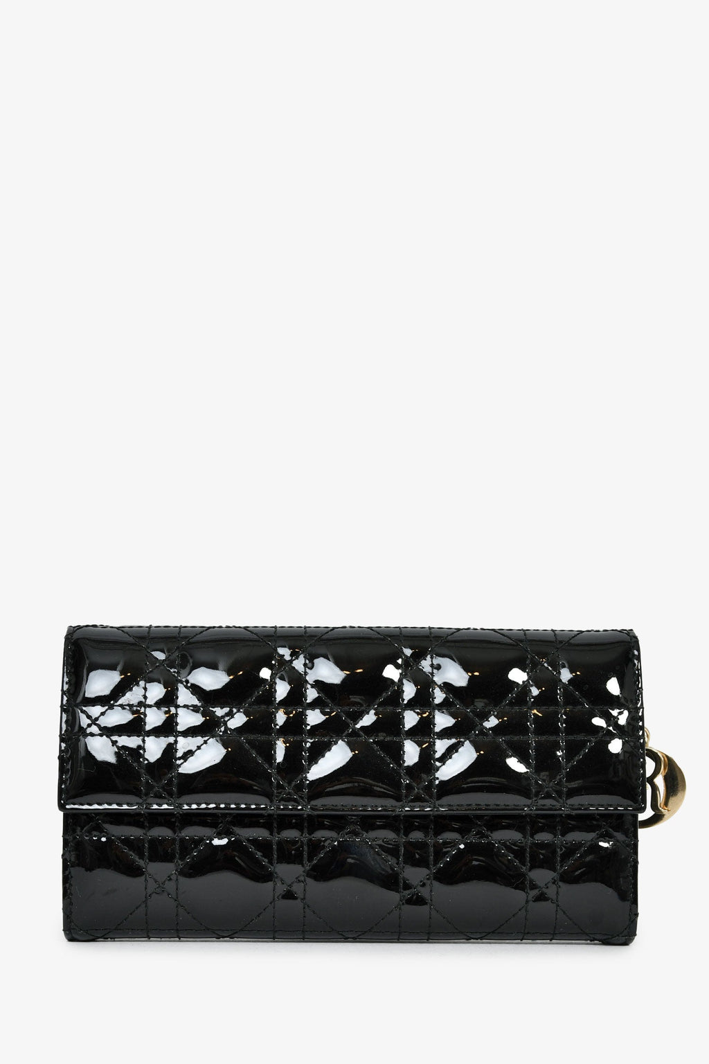 Christian Dior Black Patent Cannage Leather 'Rendezvous' Wallet on Chain
