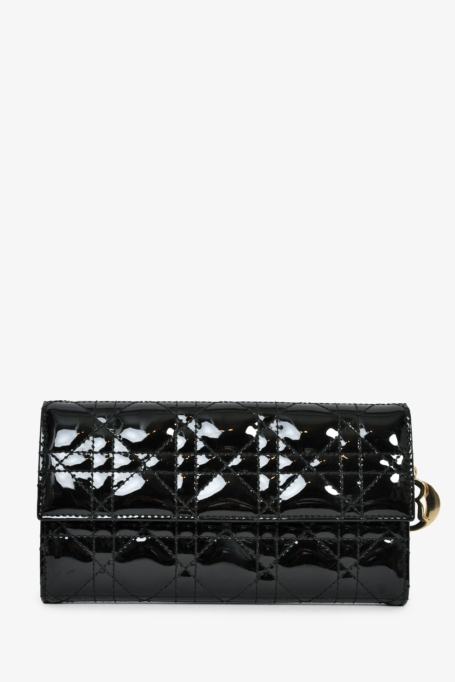 Christian Dior Black Patent Cannage Leather 'Rendezvous' Wallet on Chain