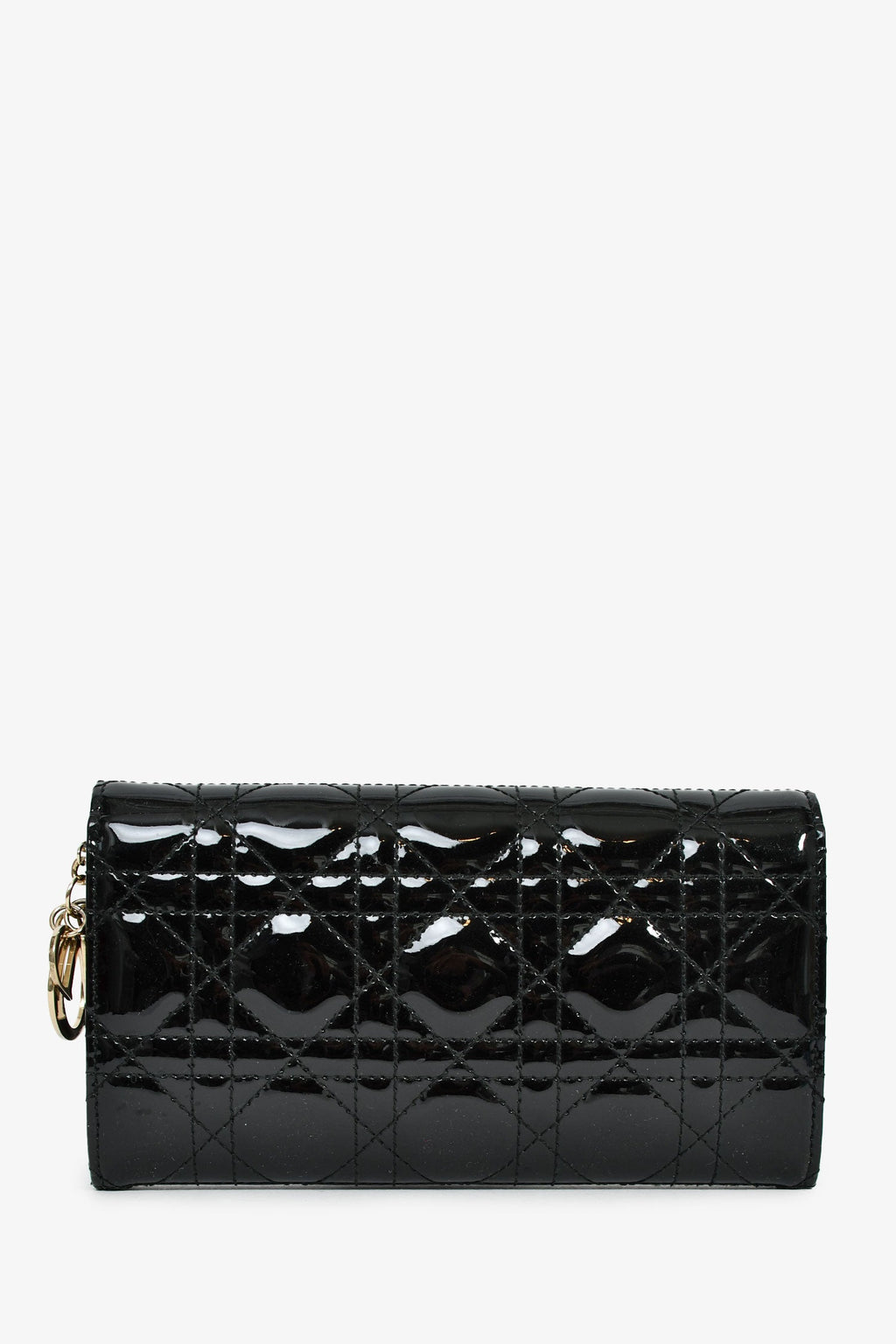 Christian Dior Black Patent Cannage Leather 'Rendezvous' Wallet on Chain