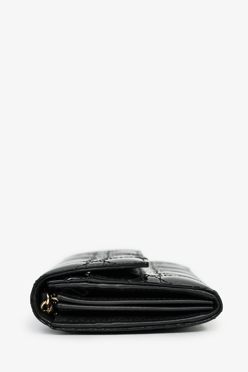 Christian Dior Black Patent Cannage Leather 'Rendezvous' Wallet on Chain