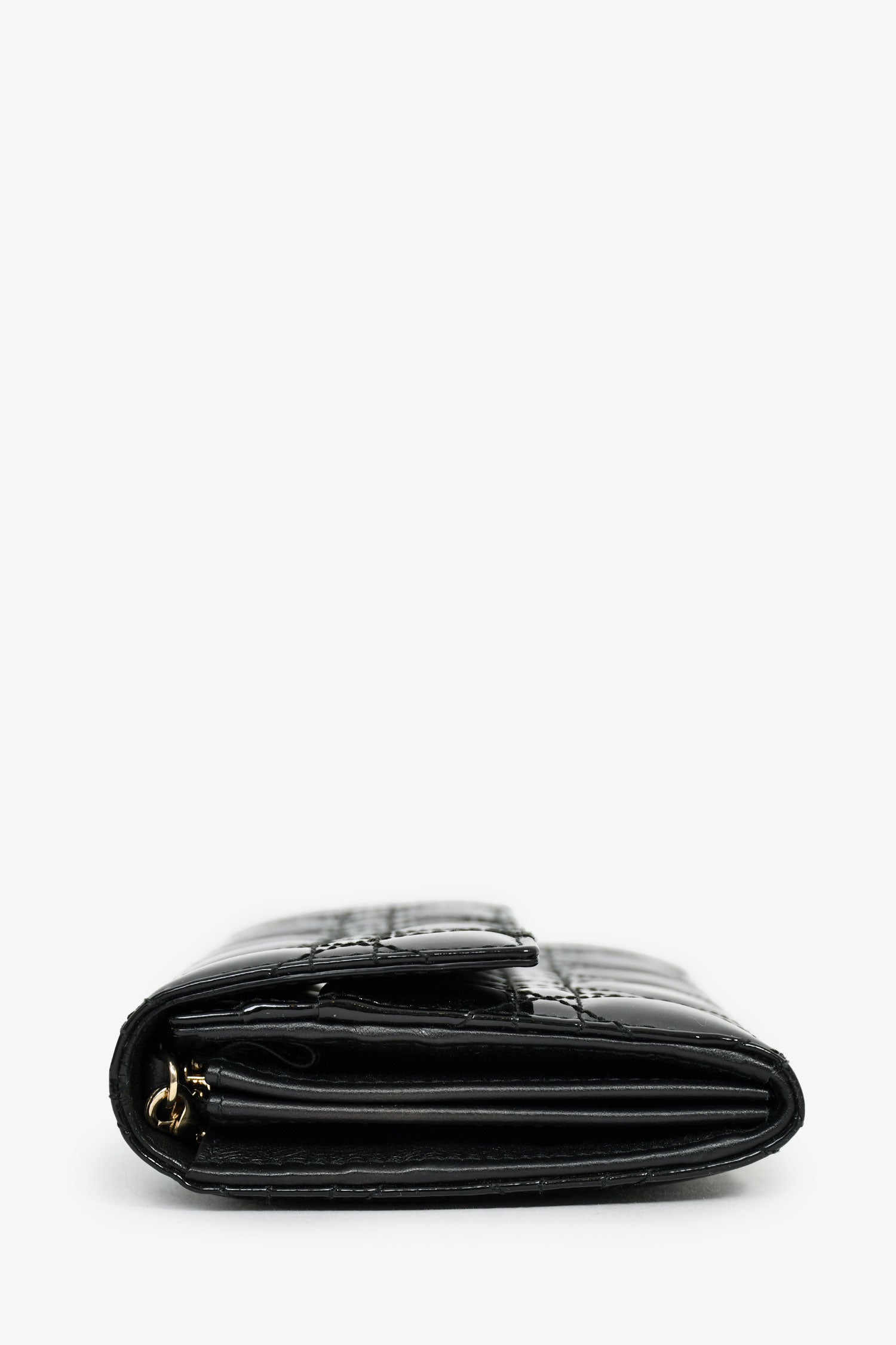 Christian Dior Black Patent Cannage Leather 'Rendezvous' Wallet on Chain