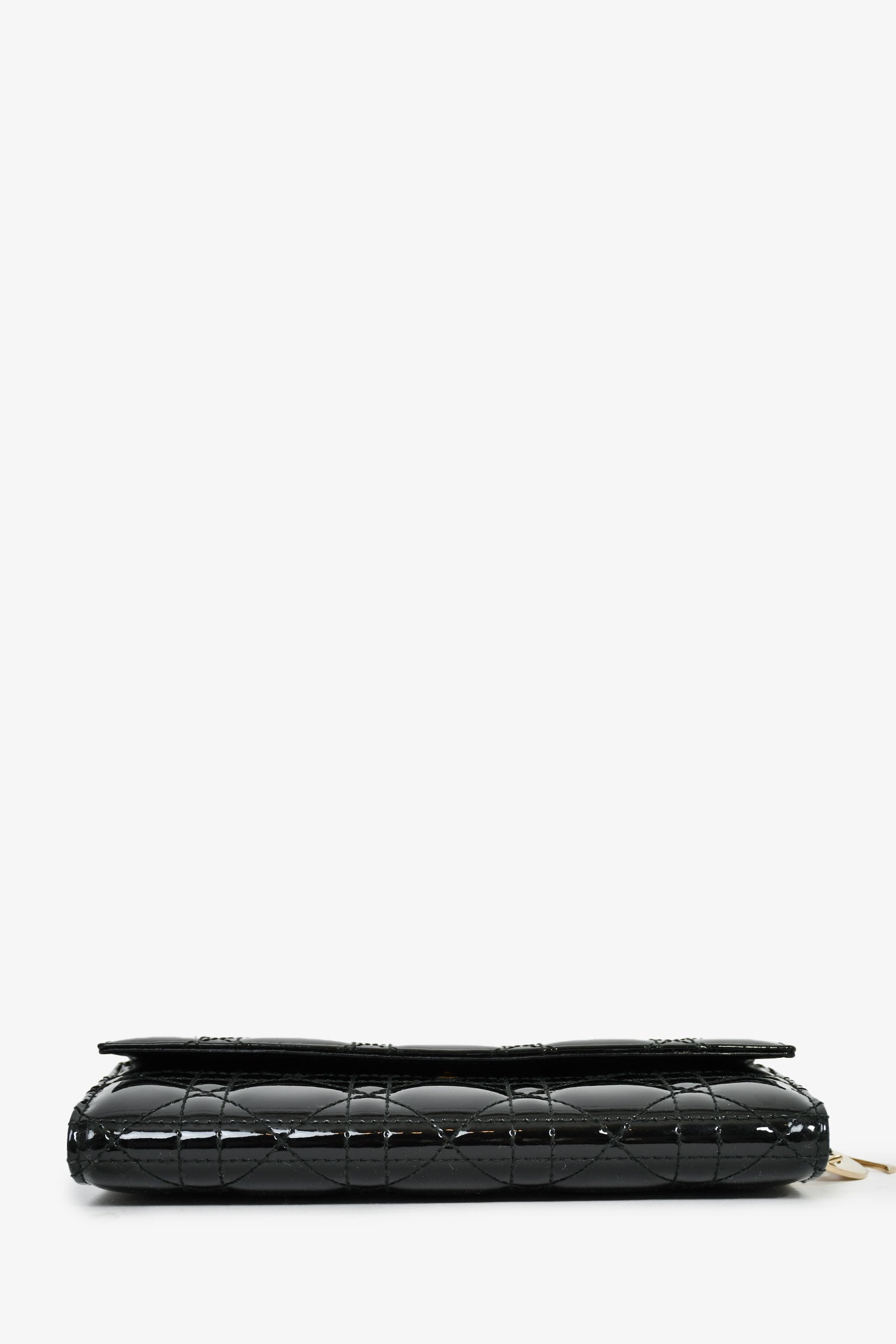 Christian Dior Black Patent Cannage Leather 'Rendezvous' Wallet on Chain
