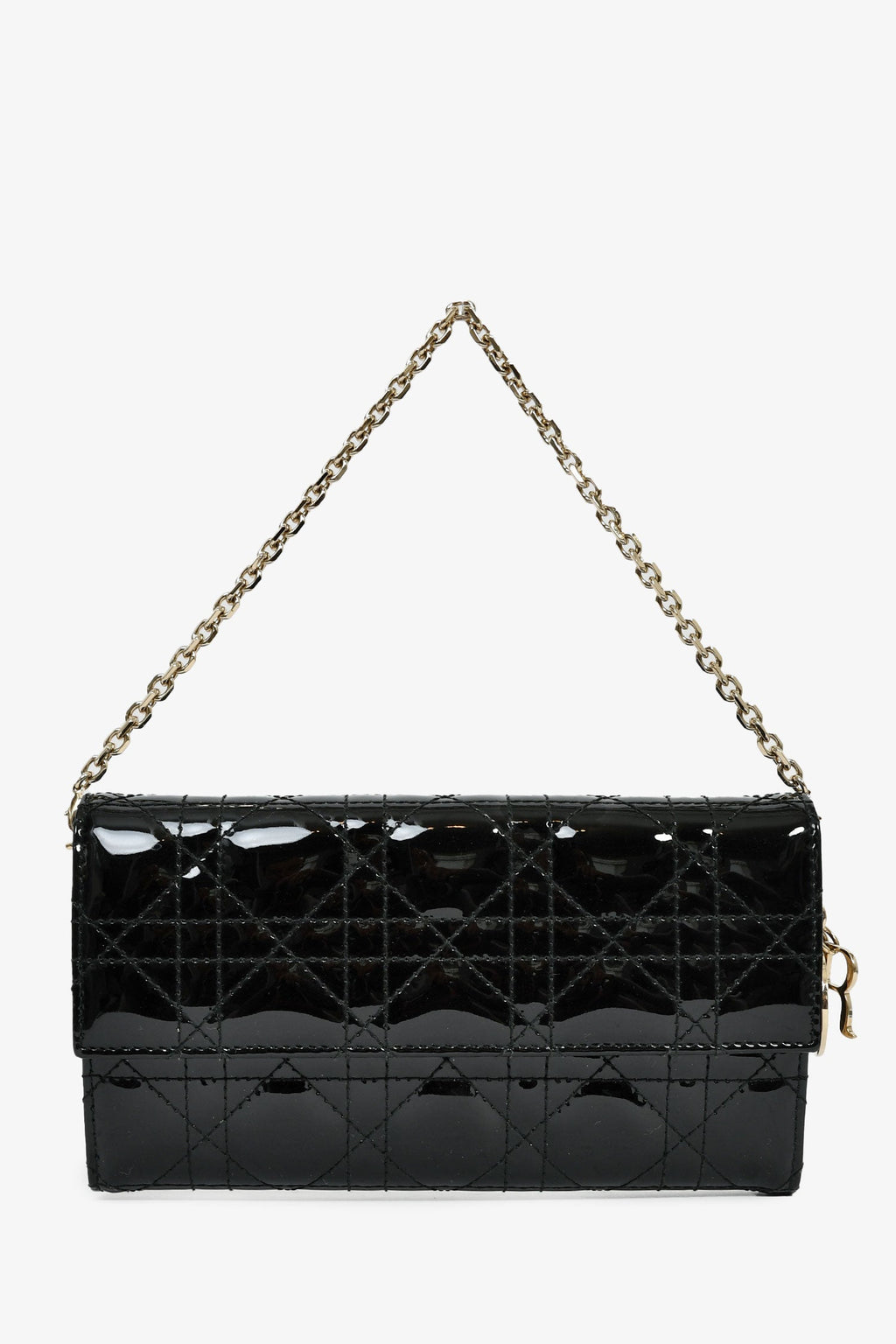 Christian Dior Black Patent Cannage Leather 'Rendezvous' Wallet on Chain