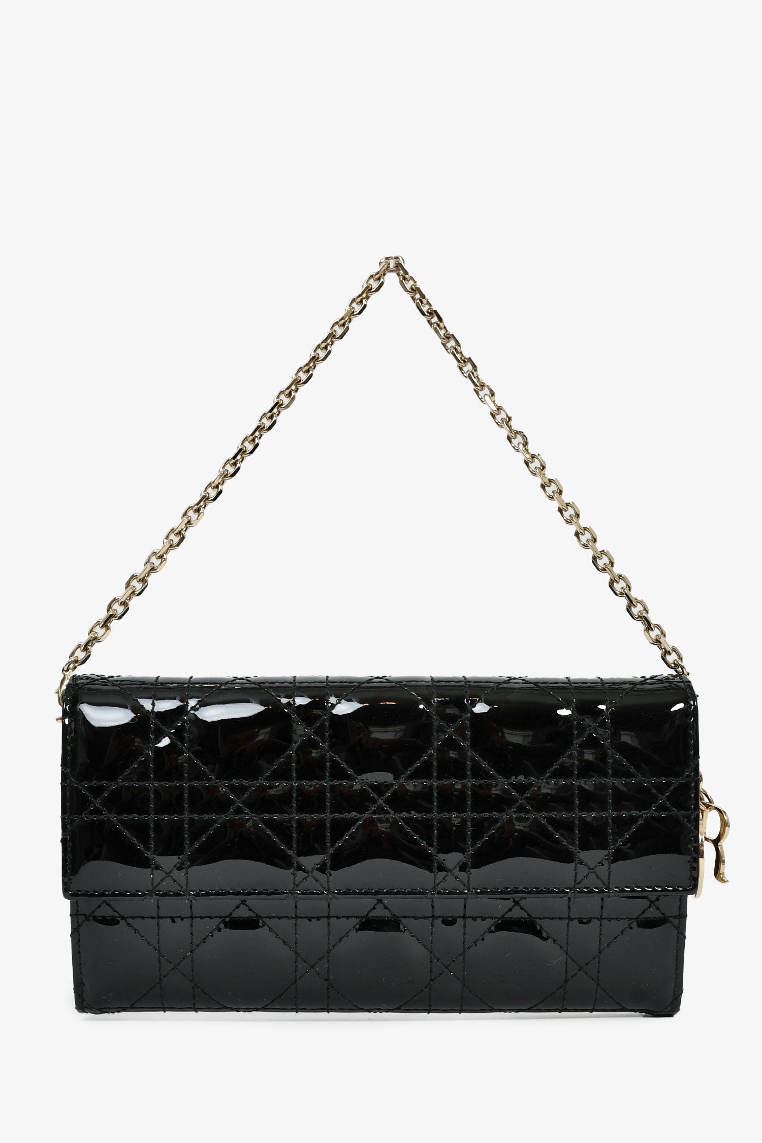 Christian Dior Black Patent Cannage Leather 'Rendezvous' Wallet on Chain