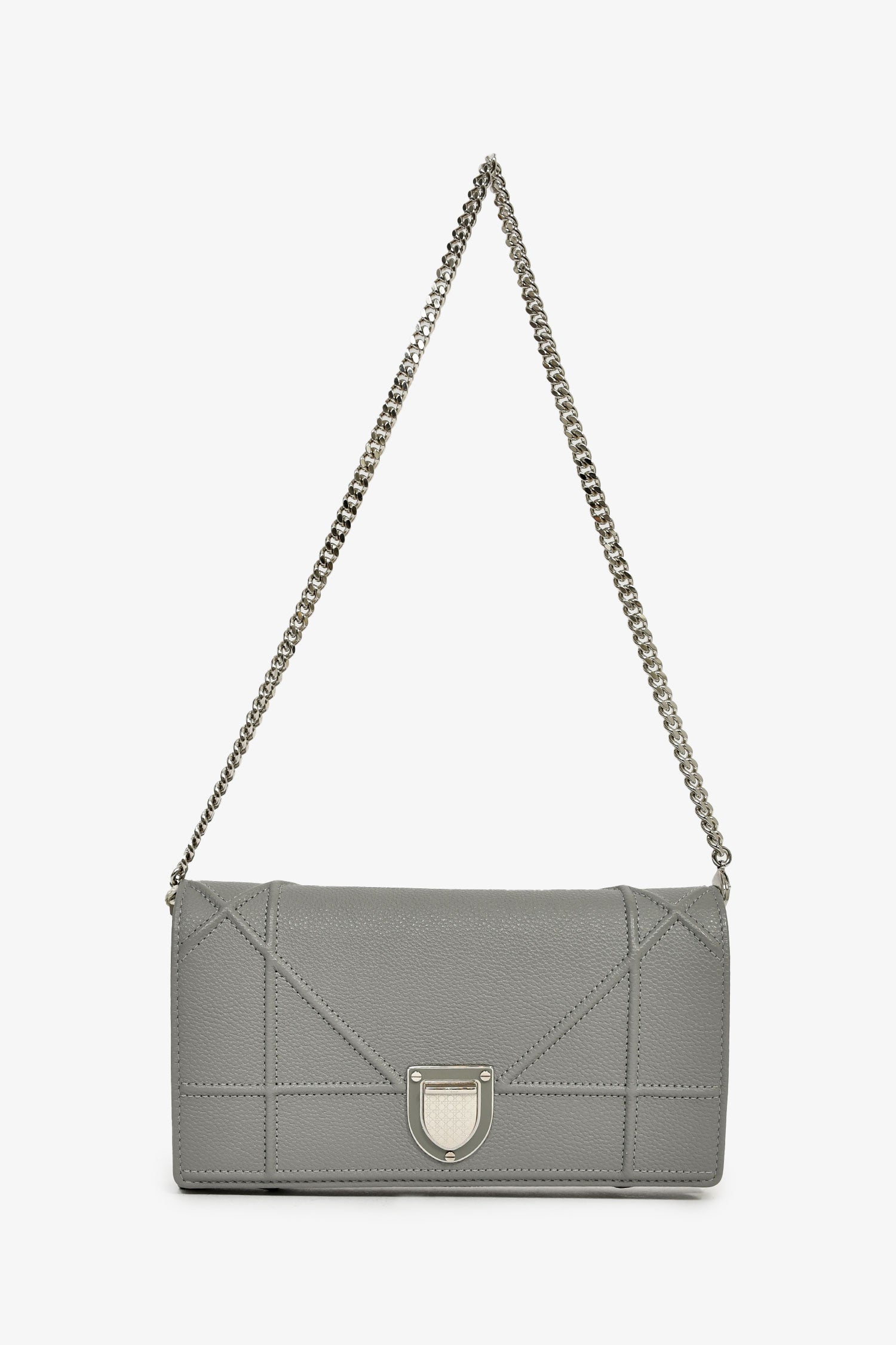 Christian Dior 2017 Grey Leather 'Diorama' Wallet On Chain