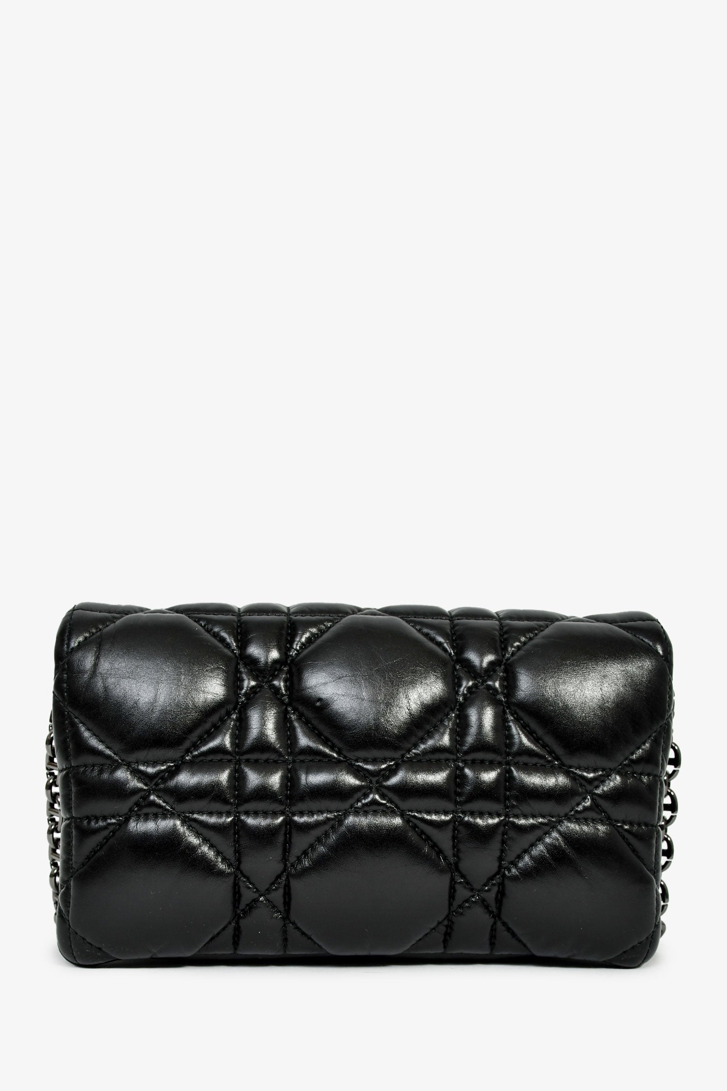 Christian Dior Black Leather Macrocannage Small 'Caro' Crossbody Bag