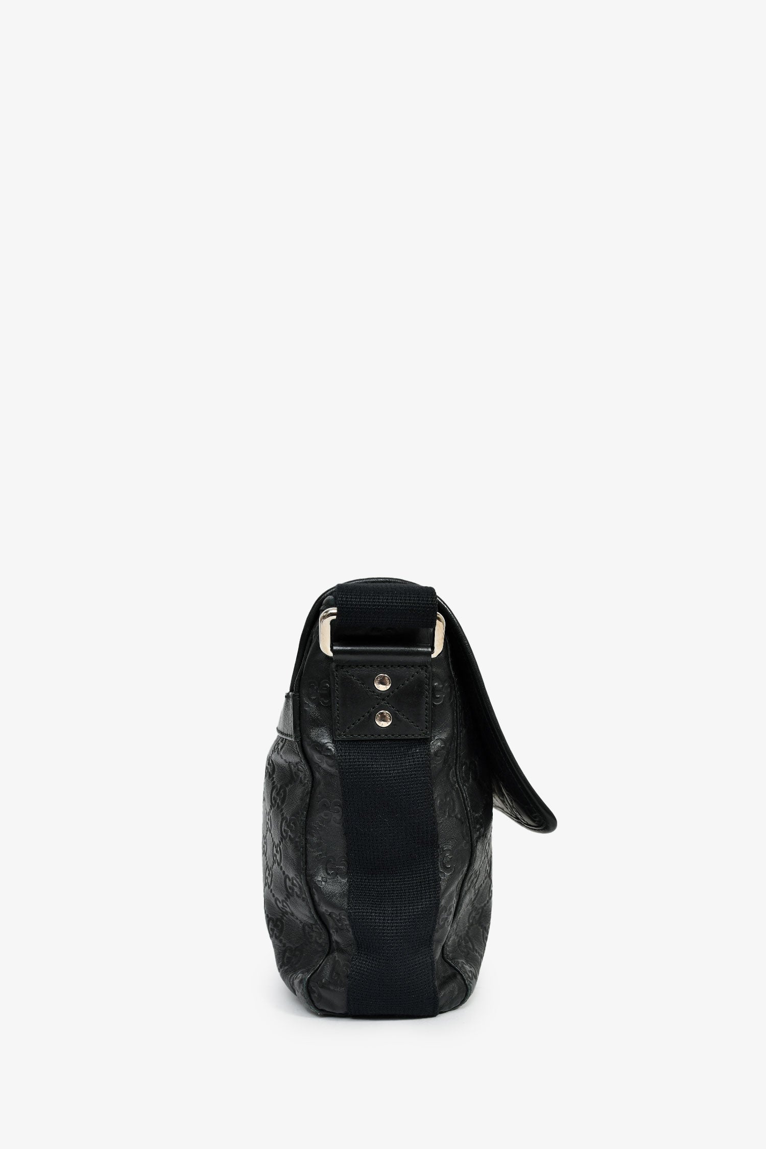 Gucci Black Leather GG Web Detail 'Guccissima' Messenger Bag