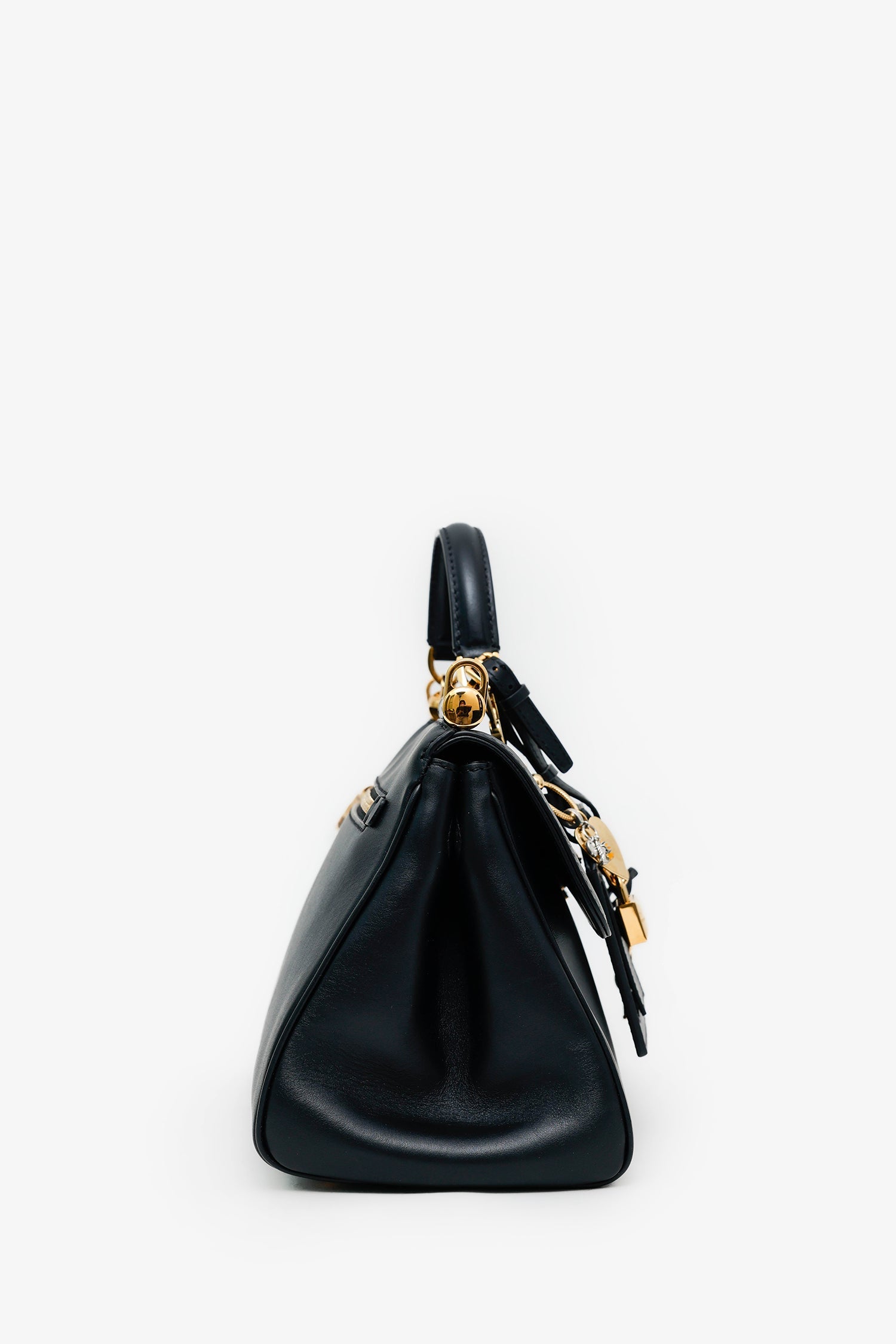 Dolce & Gabbana Black Leather Medium My Sicily Top Handle Bag With Strap
