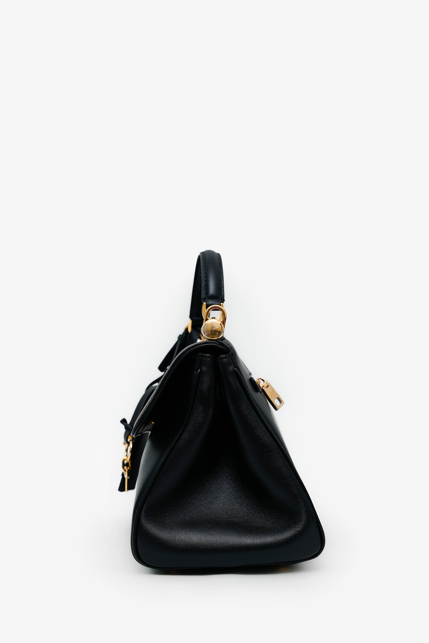 Dolce & Gabbana Black Leather Medium My Sicily Top Handle Bag With Strap