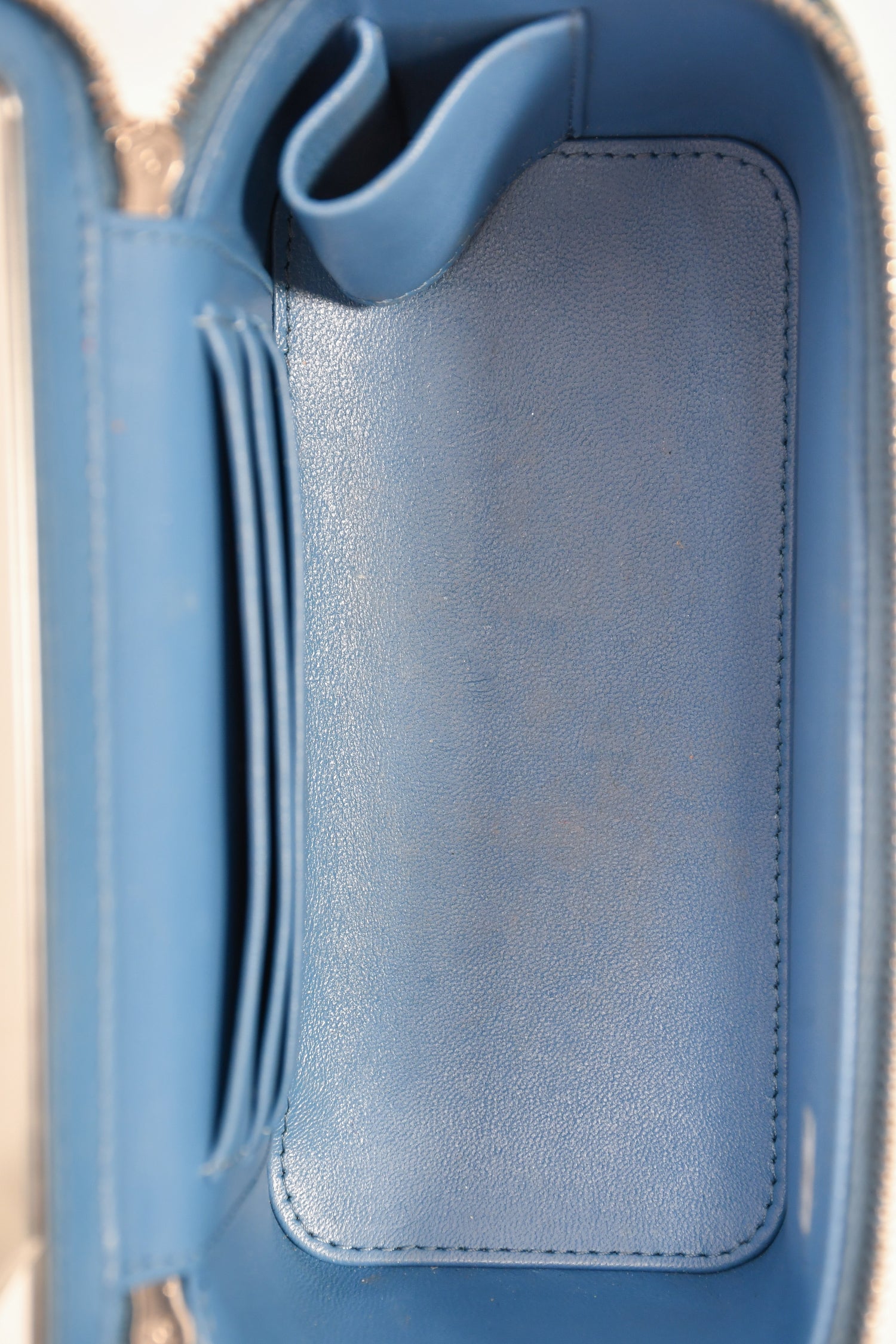 Chanel™ Blue Denim Quilted Camellia Case Chain Bag