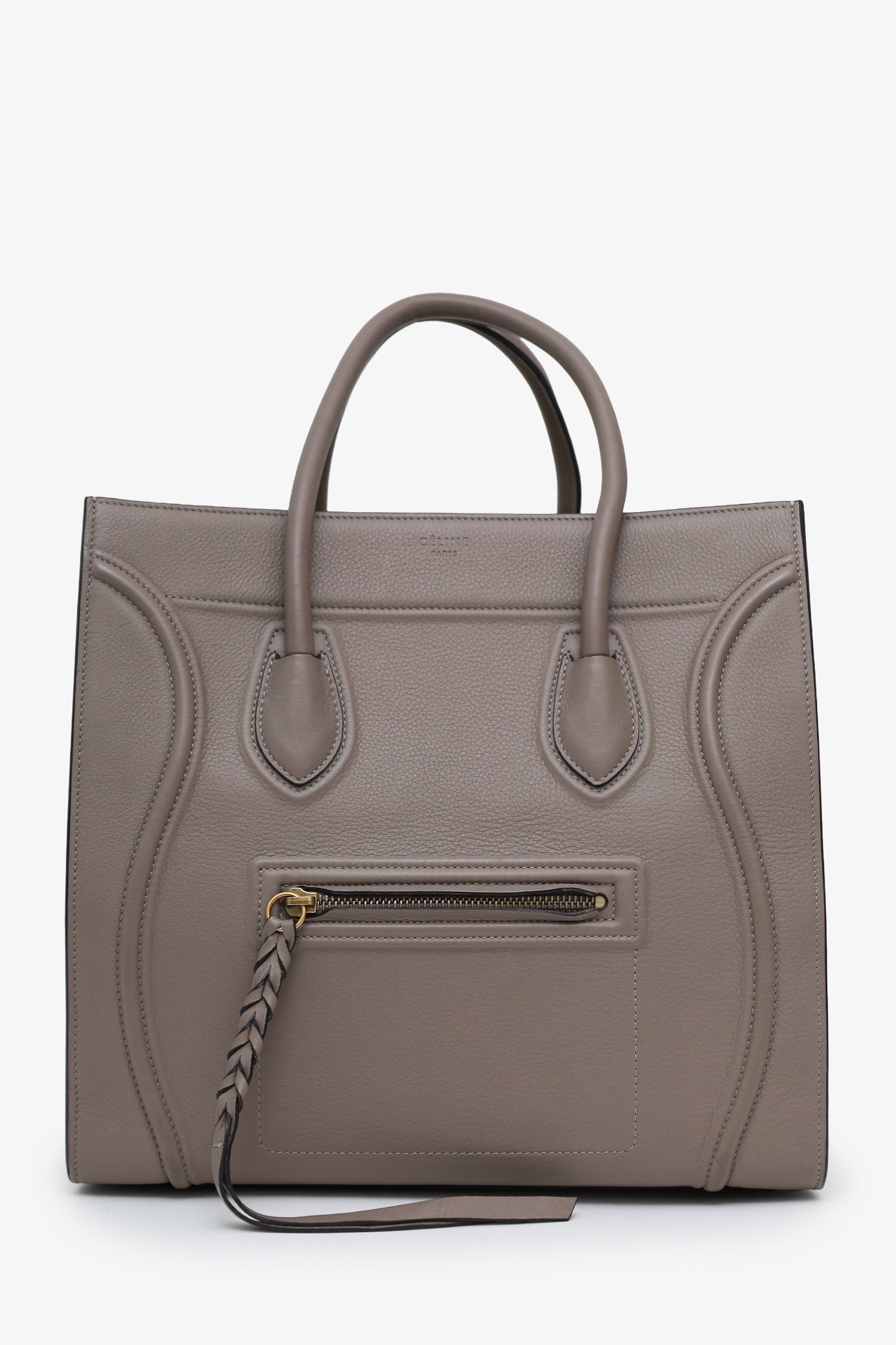 Celine Grey Grained Leather Phantom Luggage Handbag Bag