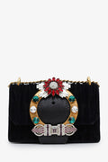 Miu Miu Black Velvet Crystal Buckle Flap Bag