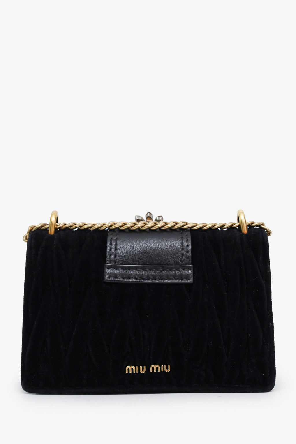Miu Miu Black Velvet Crystal Buckle Flap Bag