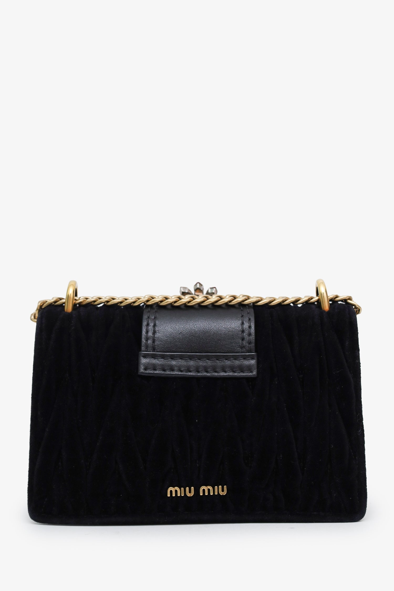 Miu Miu Black Velvet Crystal Buckle Flap Bag