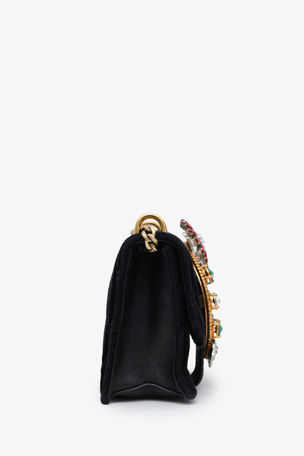 Miu Miu Black Velvet Crystal Buckle Flap Bag