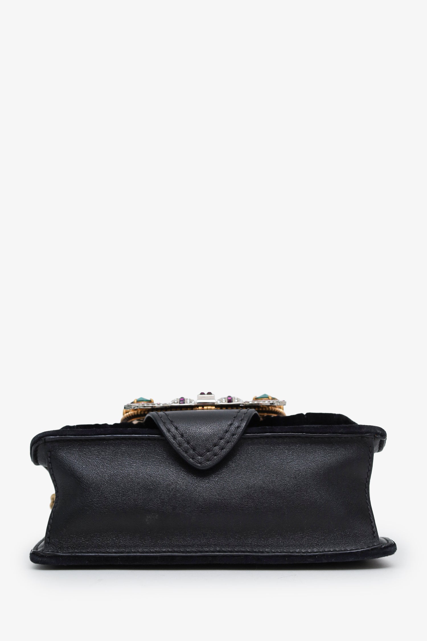 Miu Miu Black Velvet Crystal Buckle Flap Bag