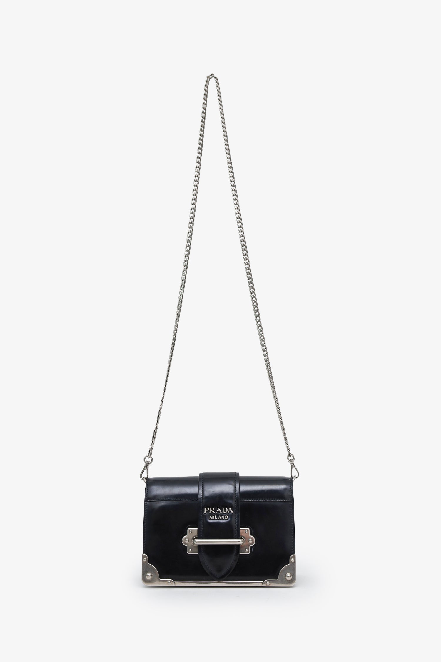 Prada Black Leather Cahier Chain Shoulder Bag
