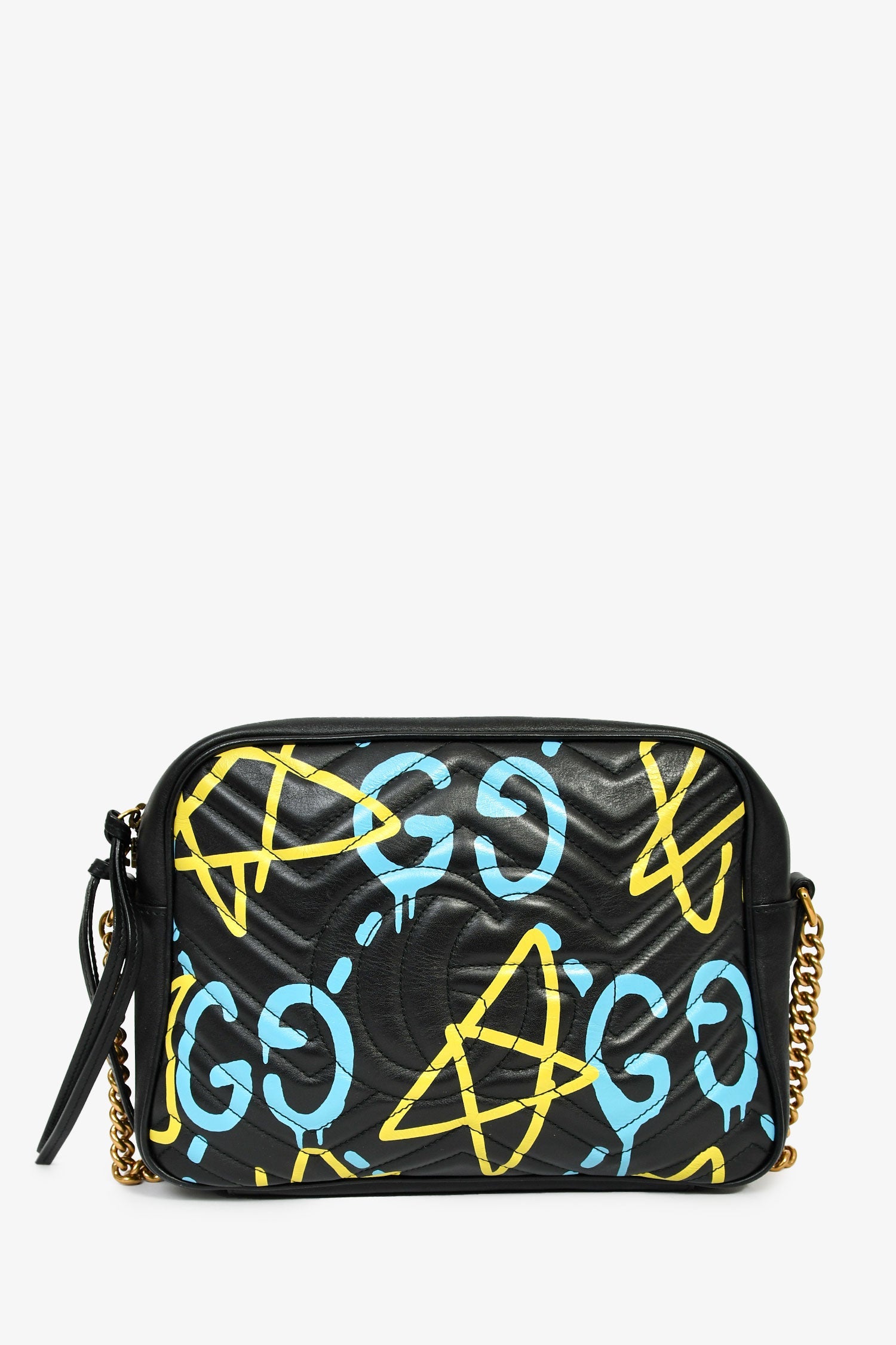Gucci Black Leather GG Marmont Ghost Large Graffiti Shoulder Bag