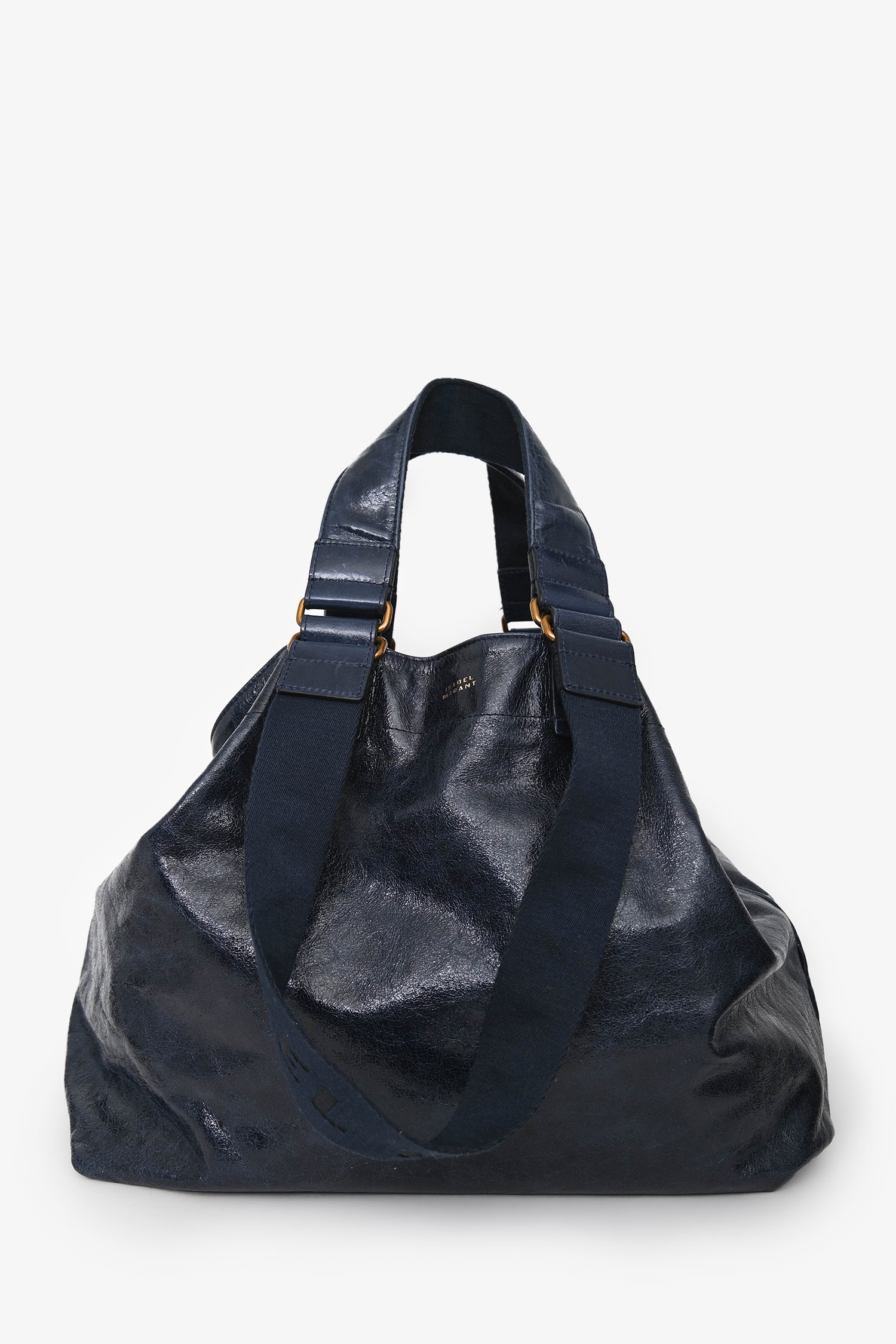 Isabel Marant Navy Leather 'Wardy' Logo Tote Bag