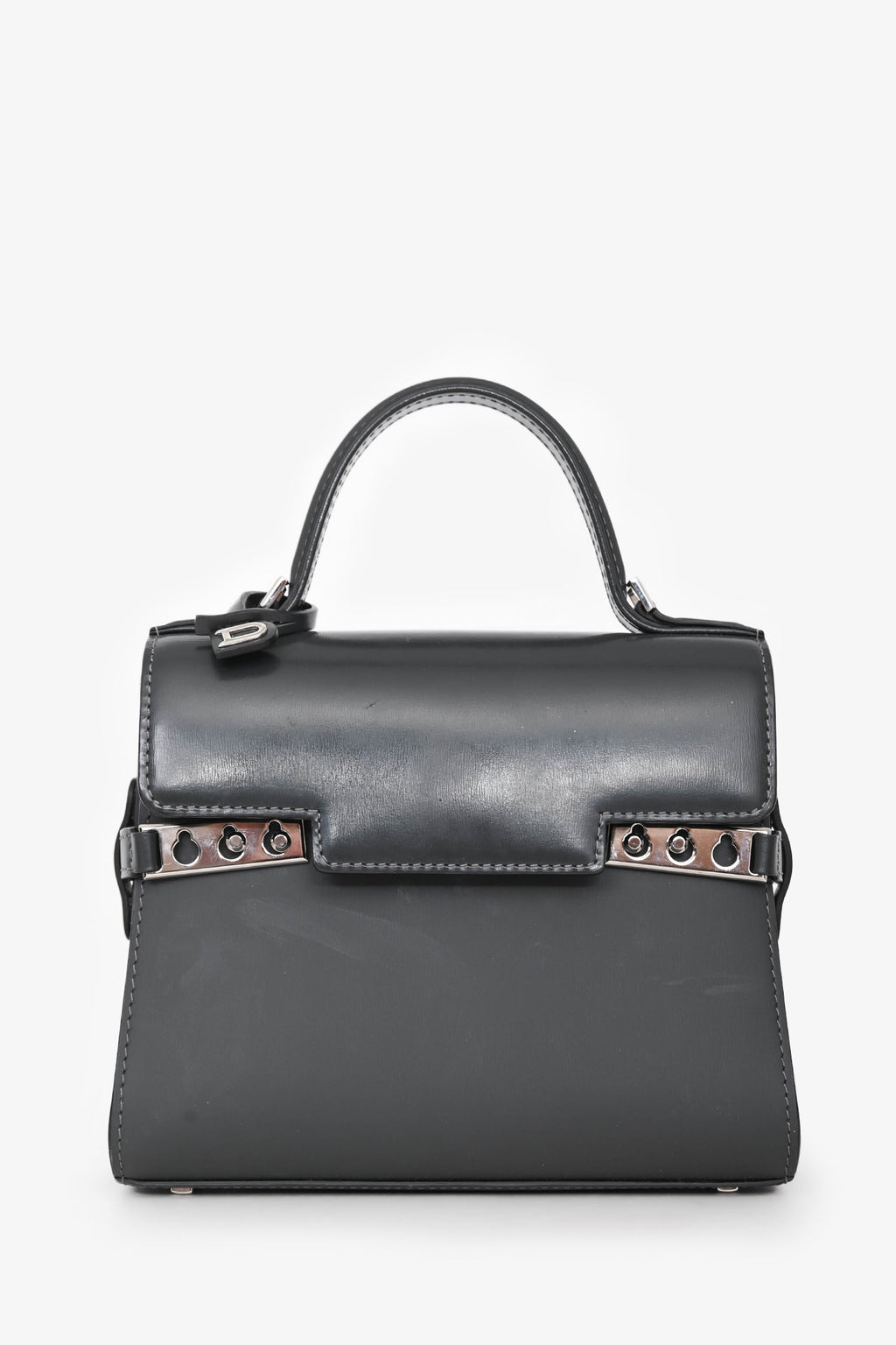 Delvaux Grey Leather Tempête Crush PM Top Handle