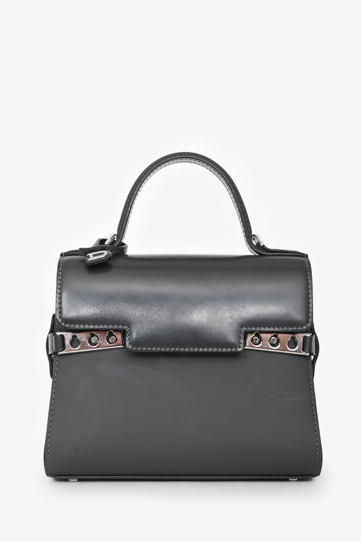 Delvaux Grey Leather Tempête Crush PM Top Handle