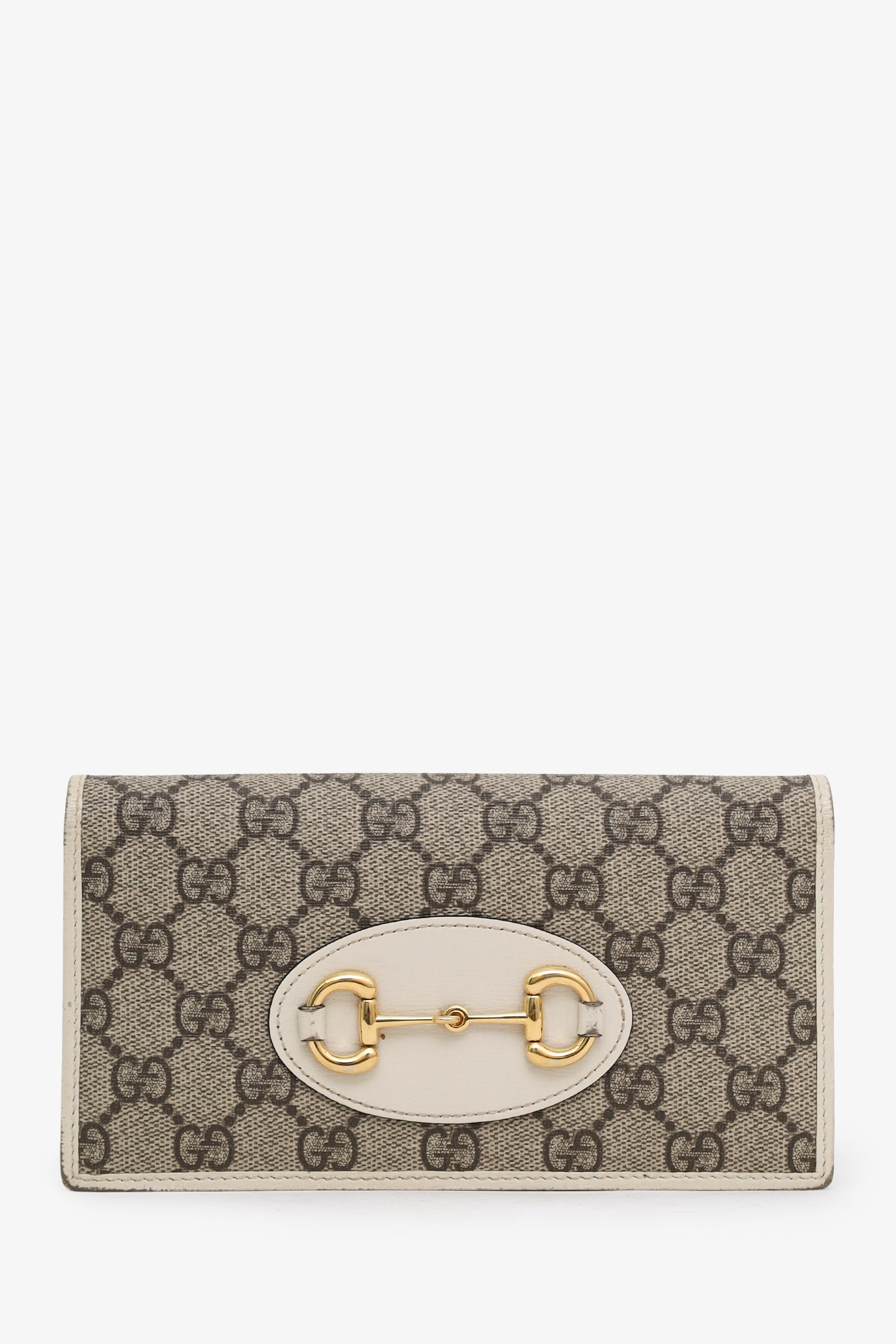 Gucci White Canvas/Leather Horsebit 1955 Wallet On Chain